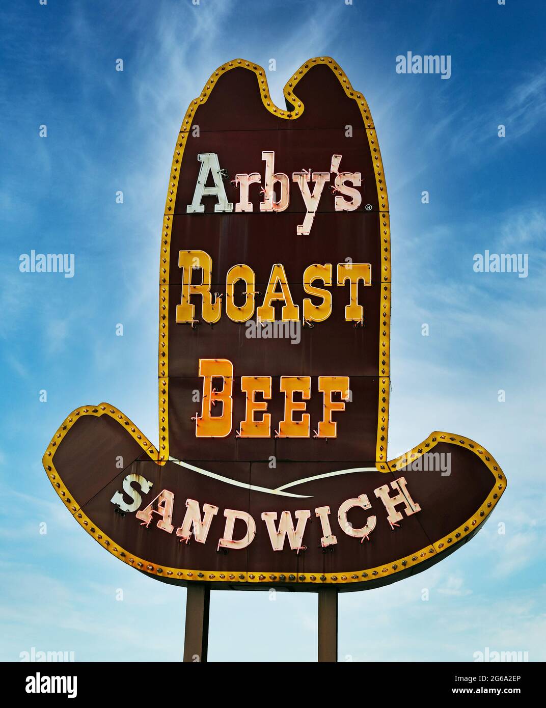 The iconic Arby's Roast Beef sign in Laurel, Maryland. Stock Photo