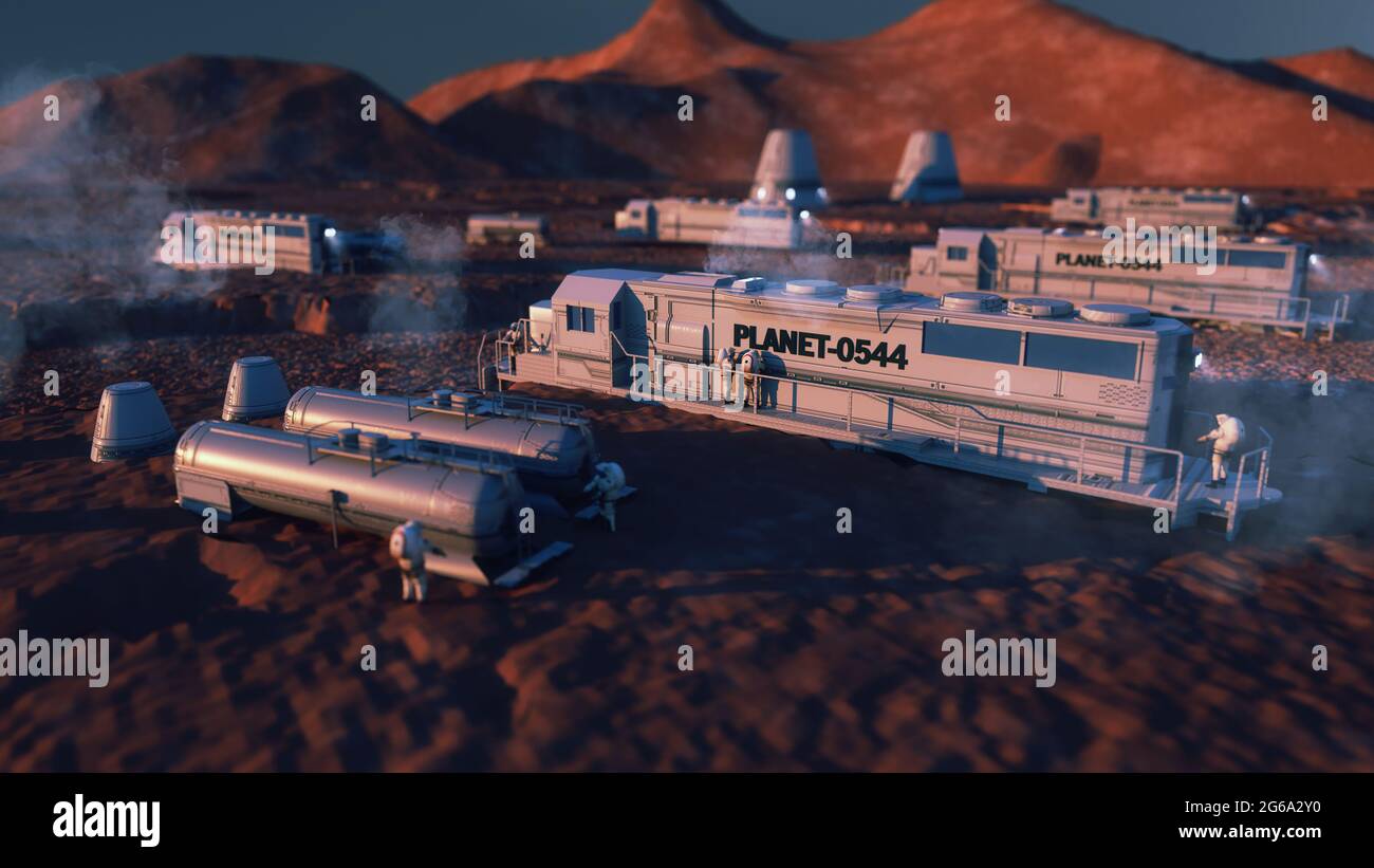 3d render. Colony of humans on a planet Stock Photo