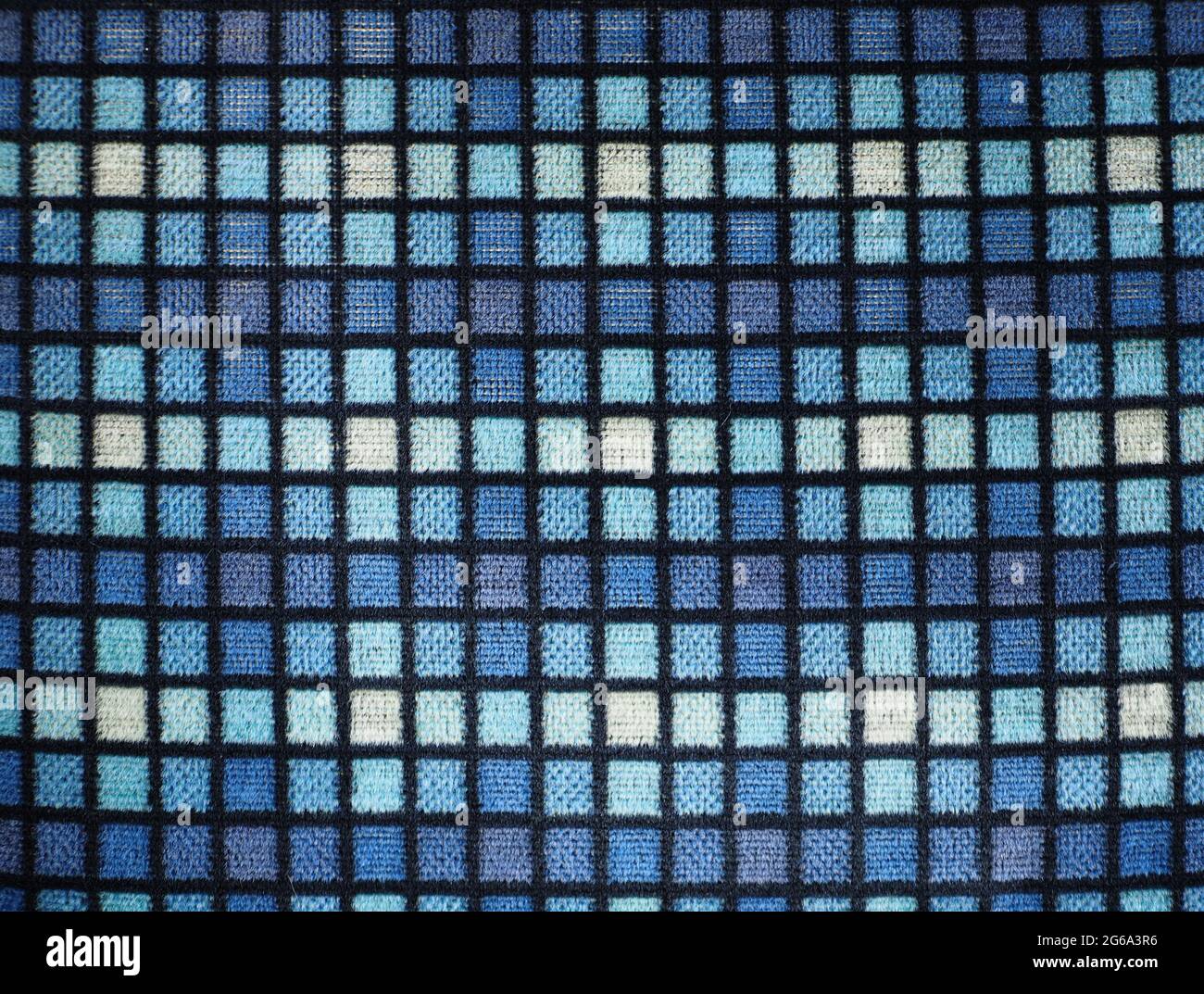 Full frame close up of British Rail Provincial Blue moquette seat fabric Stock Photo