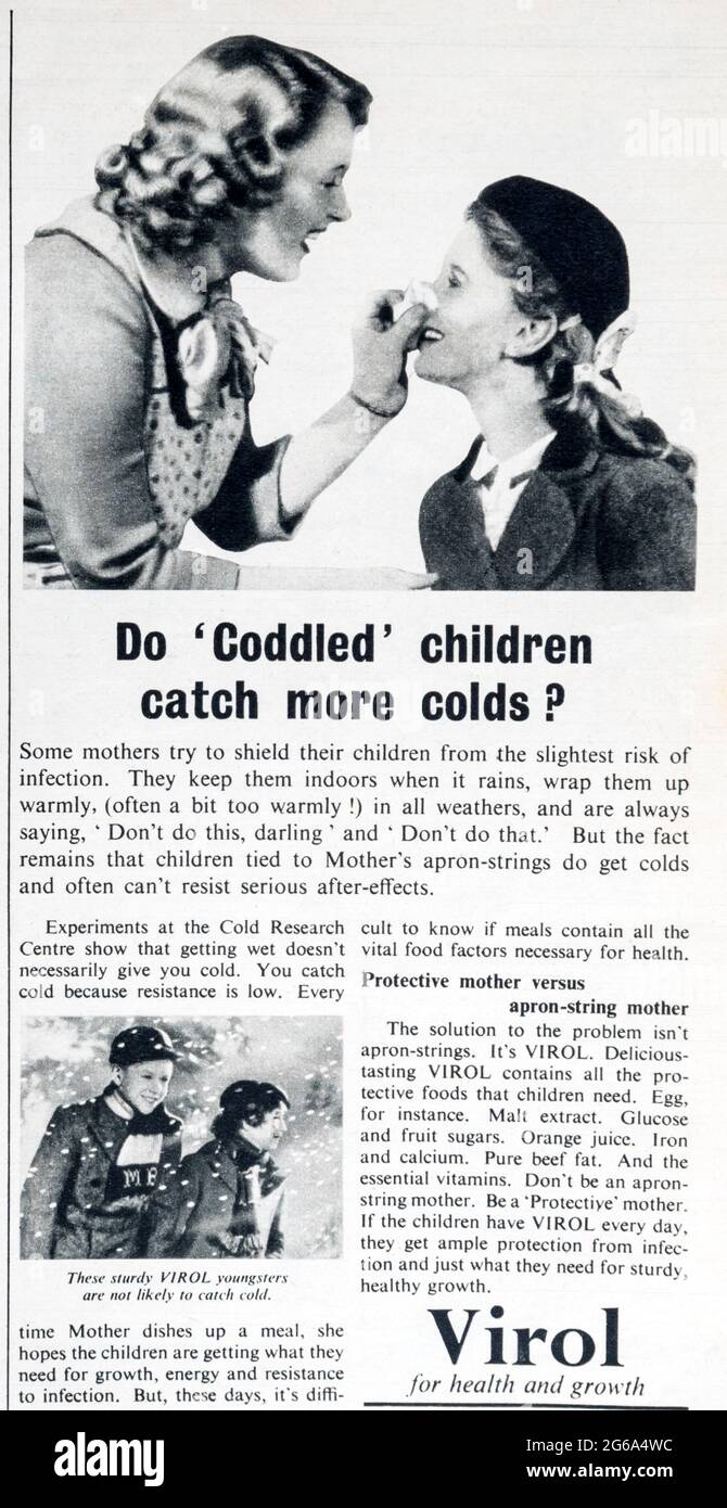 A 1950s magazine advertisement for Virol malt extract. Stock Photo