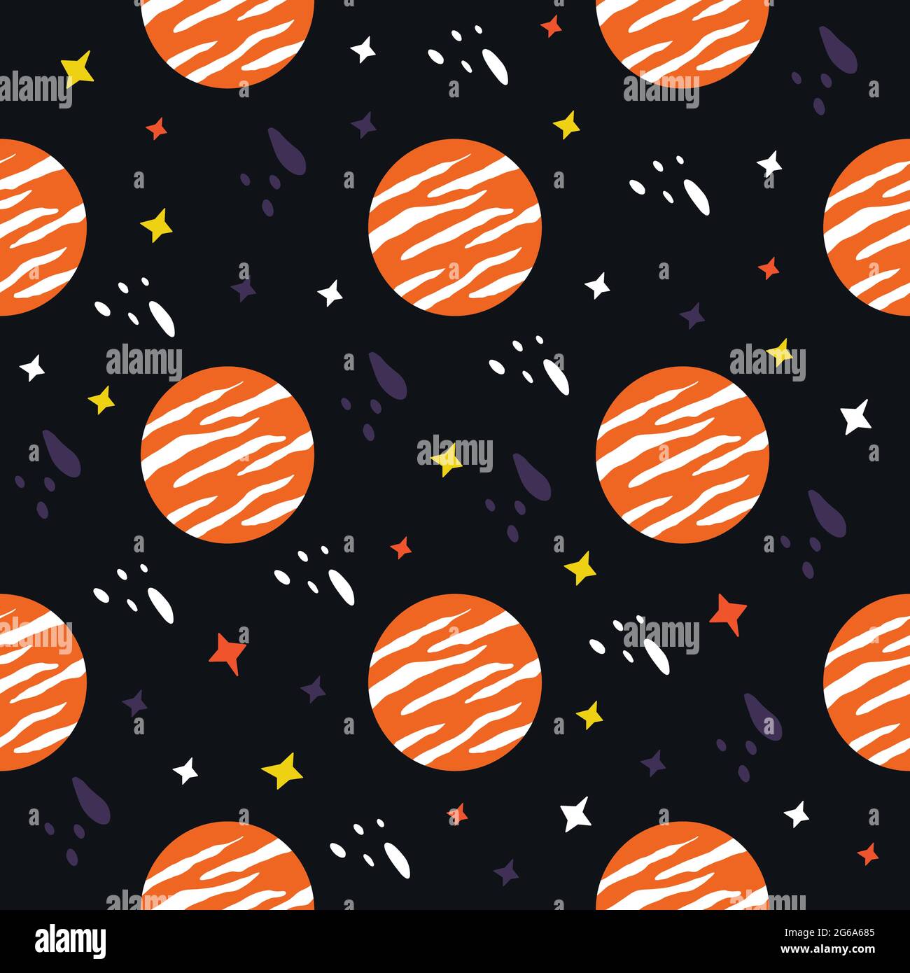 Seamless pattern with planets and stars. Outer space. Black background ...