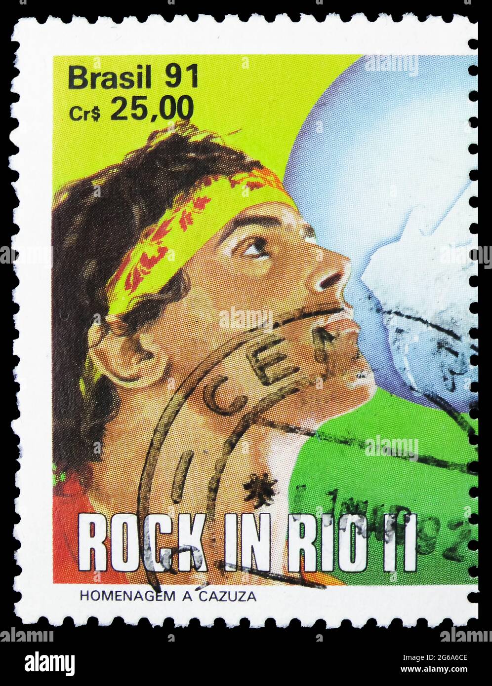 MOSCOW, RUSSIA - APRIL 18, 2020: Postage stamp printed in Brazil shows Cazuza, Rock Festival in Rio serie, circa 1991 Stock Photo