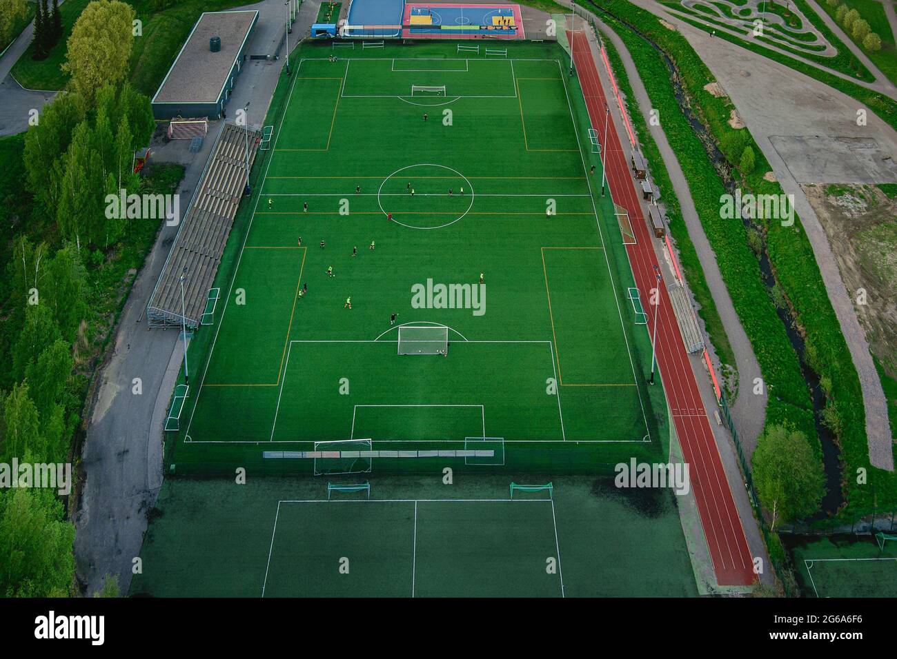 Soccer field from above. Sports field with a football field. Stock Photo