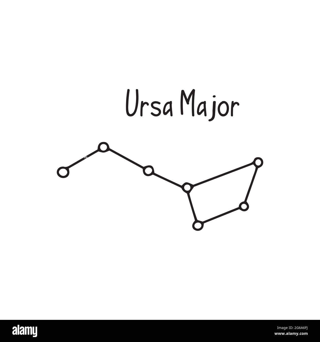 Ursa Major Constellation. Black and white vector doodle illustration isolated. Space of the universe, astronomy Stock Vector