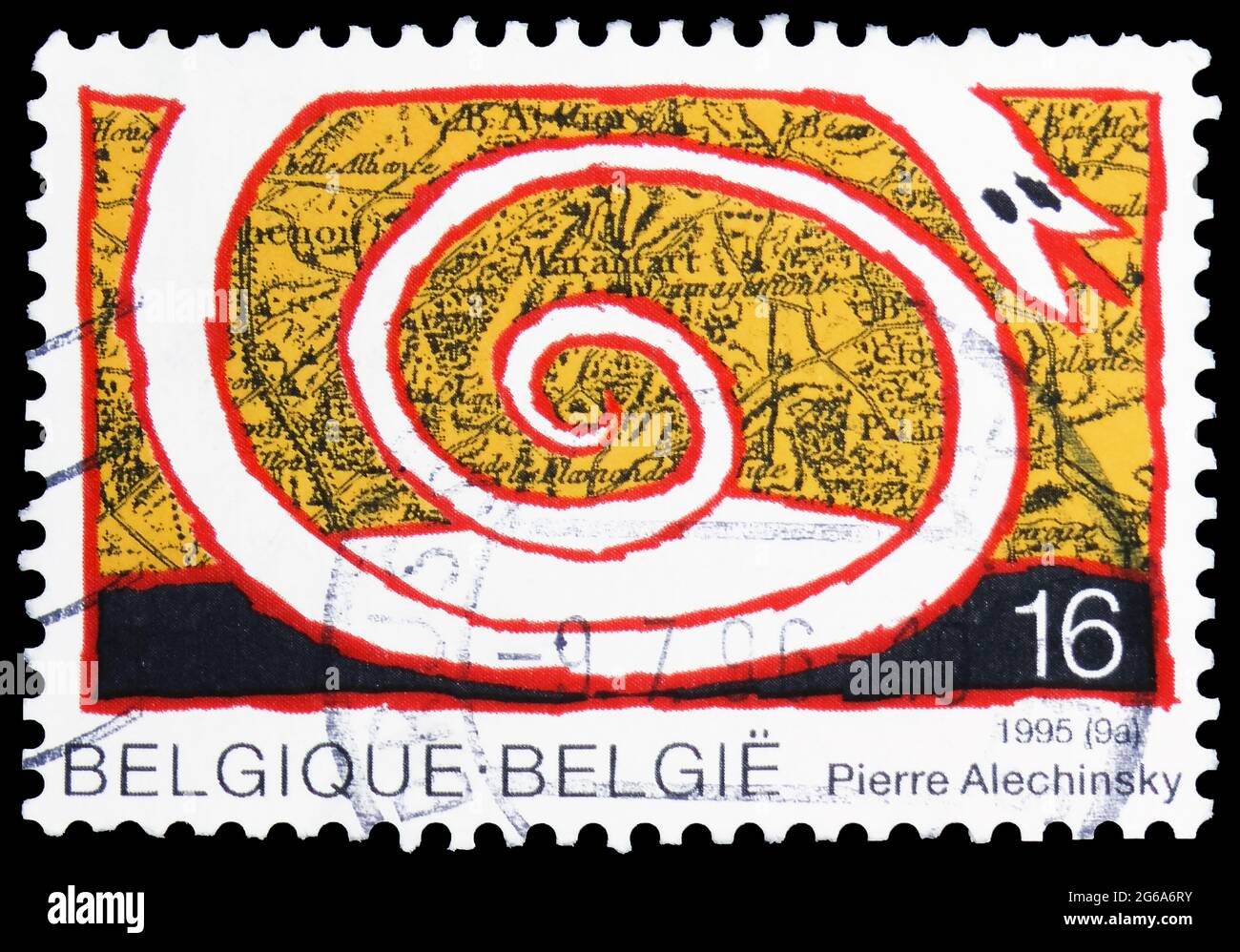 MOSCOW, RUSSIA - APRIL 18, 2020: Postage stamp printed in Belgium shows Arts by Pierre Alechinsky, serie, circa 1995 Stock Photo
