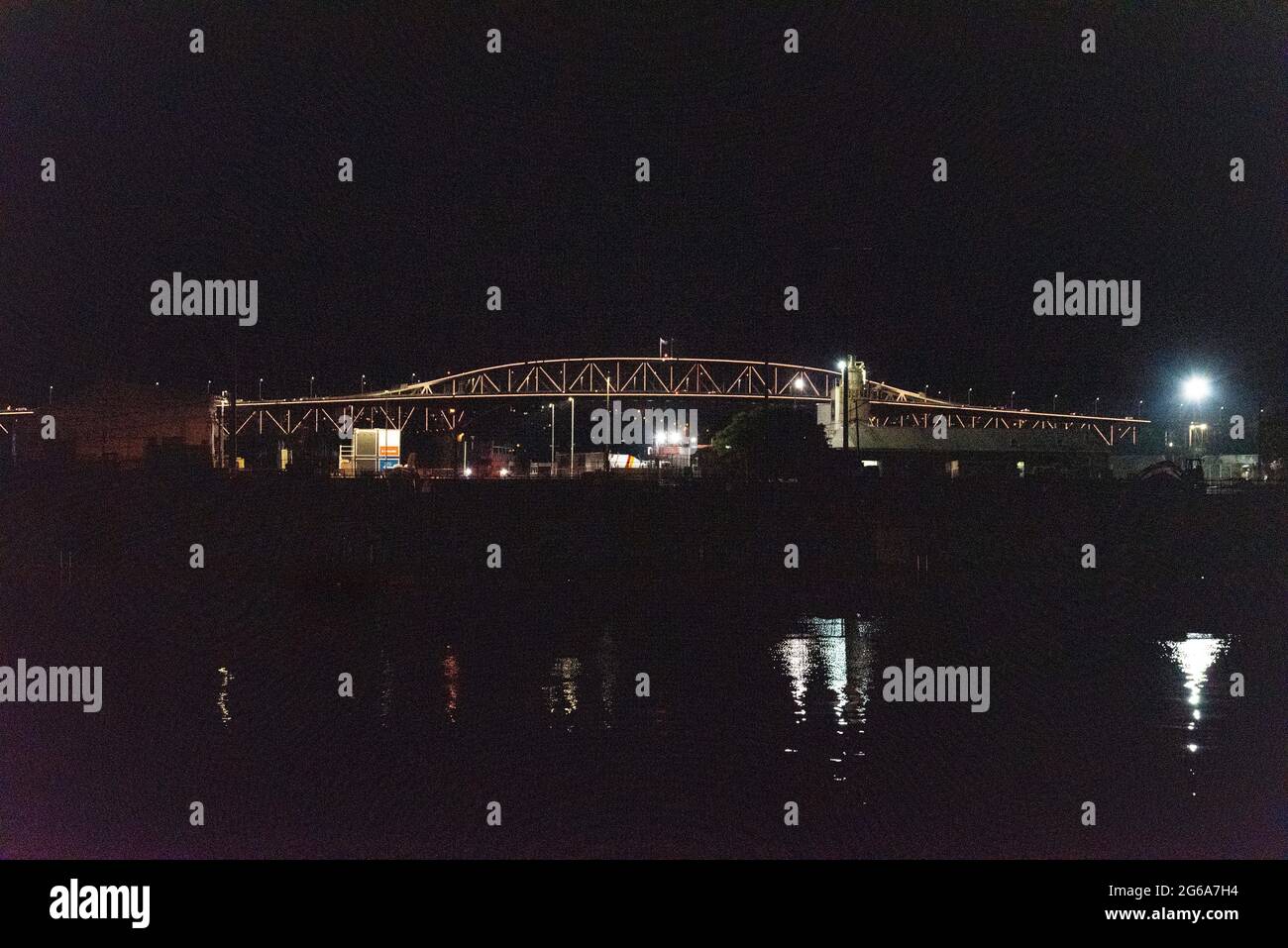 Famous Auckland harbour bridge, view from the marina, New Zealand Stock Photo