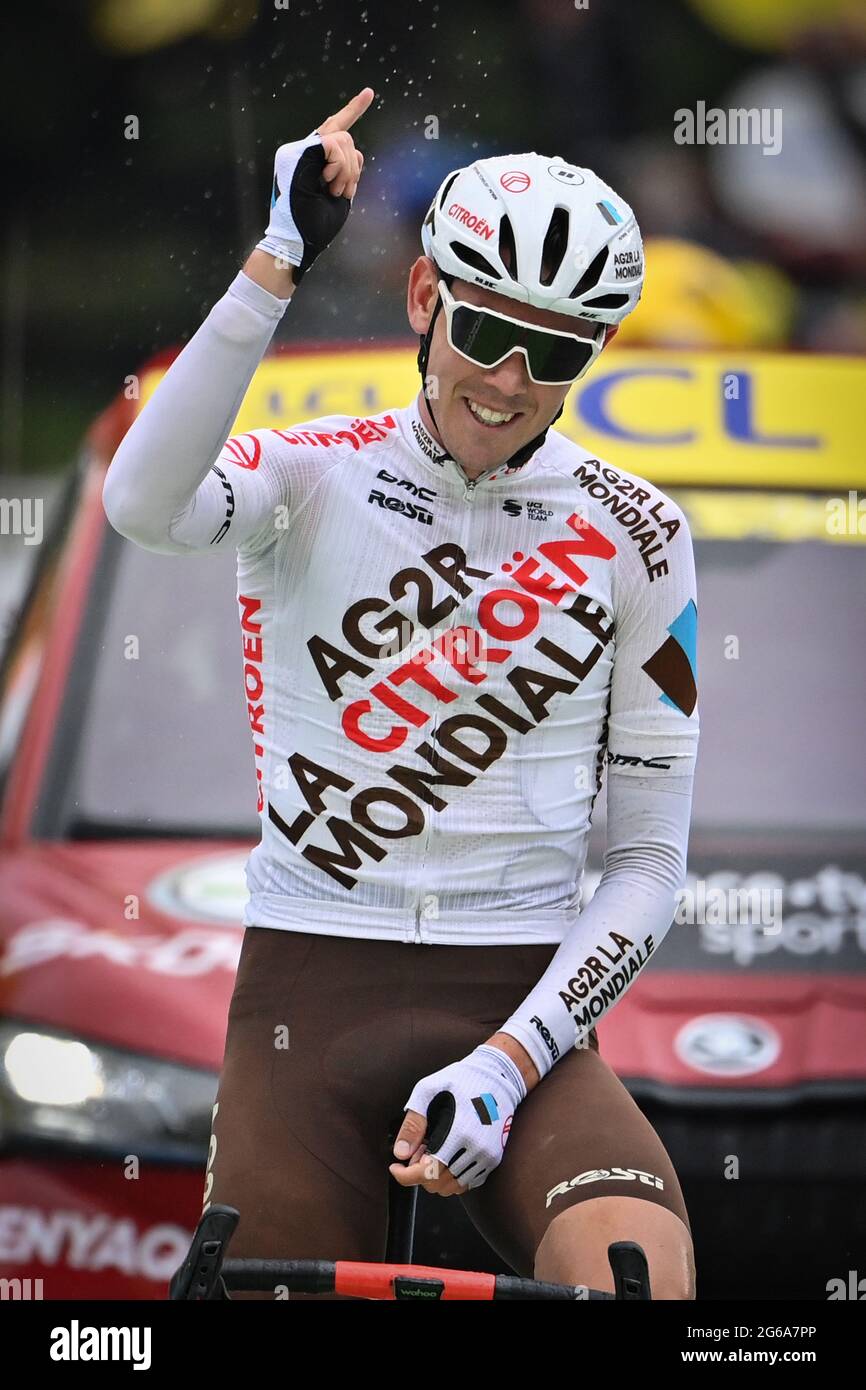 Australian Ben O'Connor of AG2R Citroen Team celebrates as he crosses
