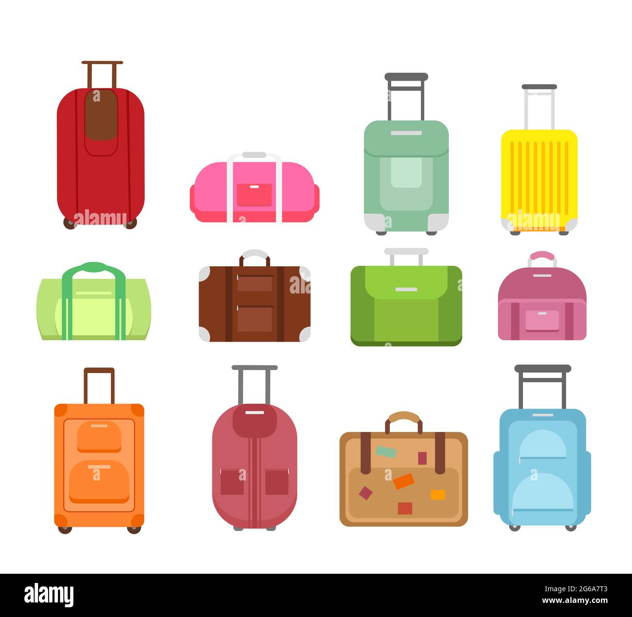 Vector illustration set of different types bags for travel isolated on