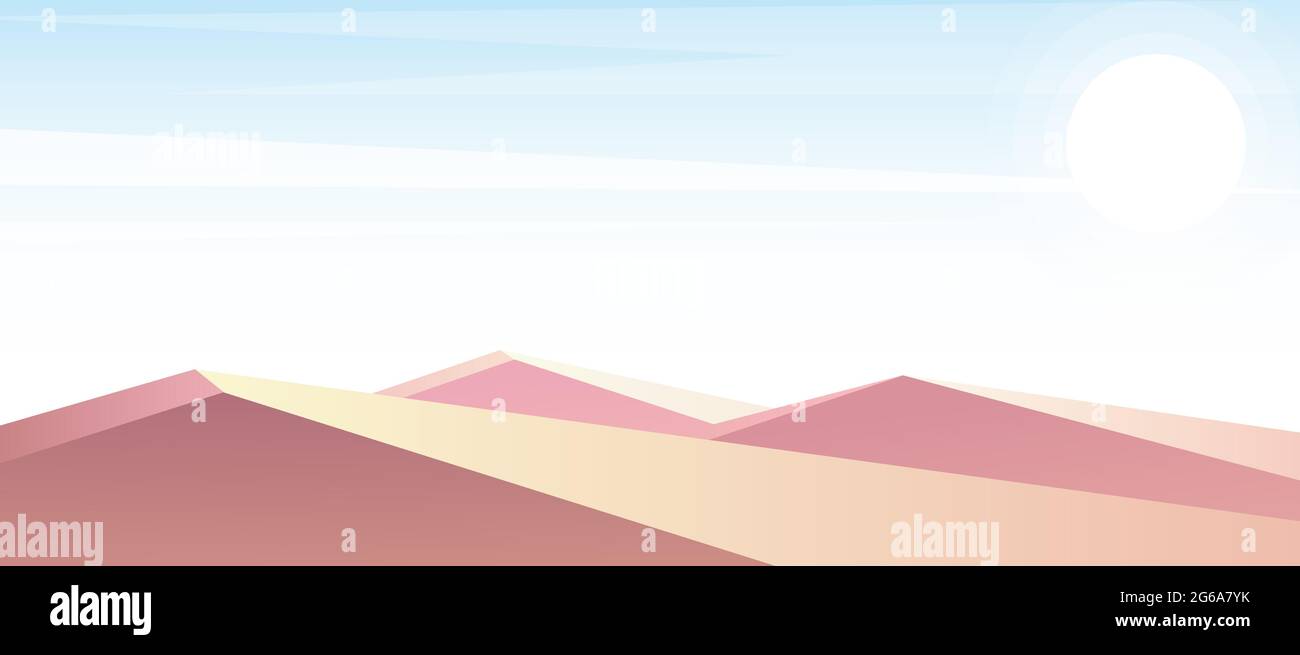 Vector illustration of desert dunes in pastel colors, minimalist landscape background in flat style. Stock Vector