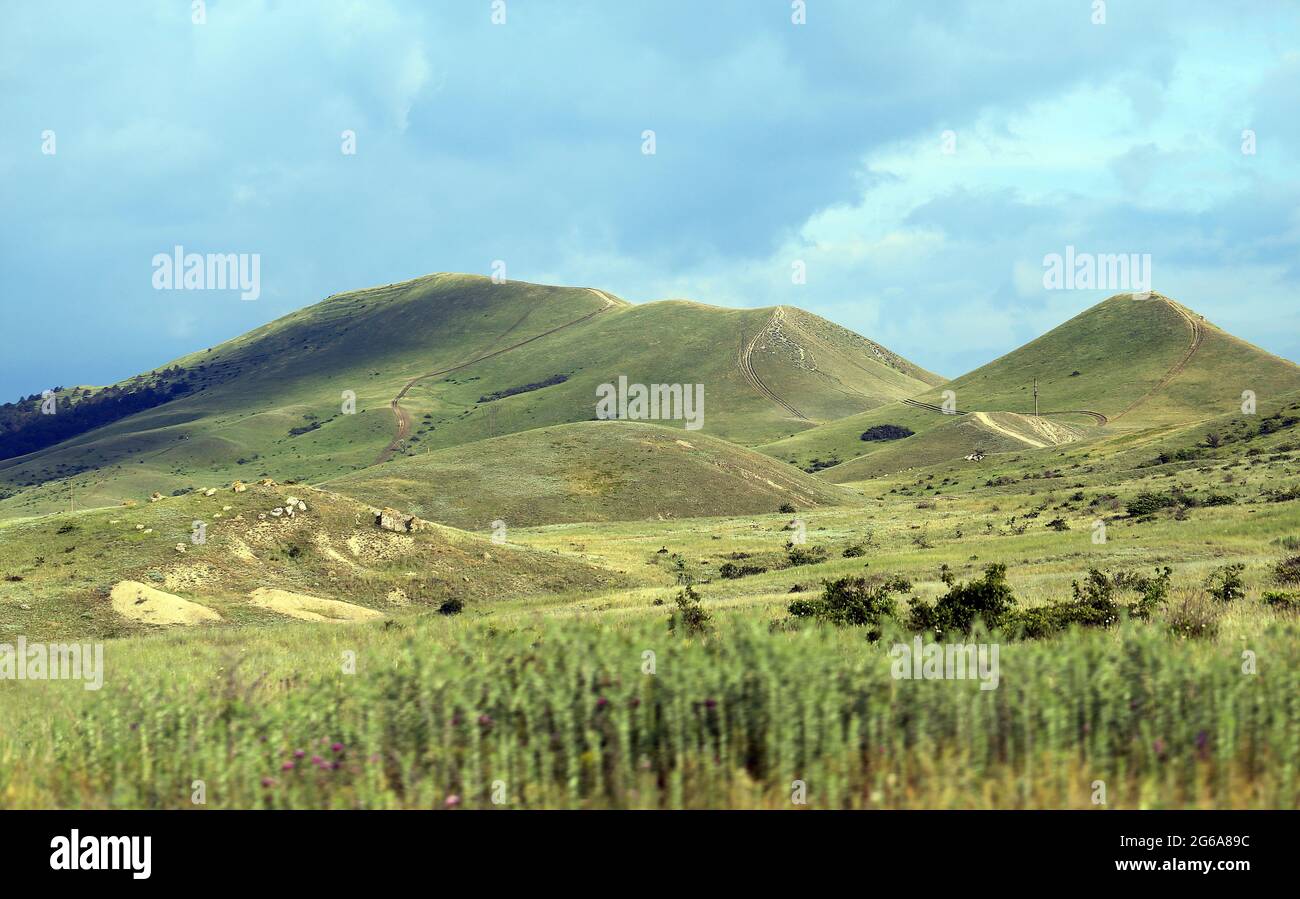 Magnificent hills and mountains in the south of Russia in summer Stock Photo