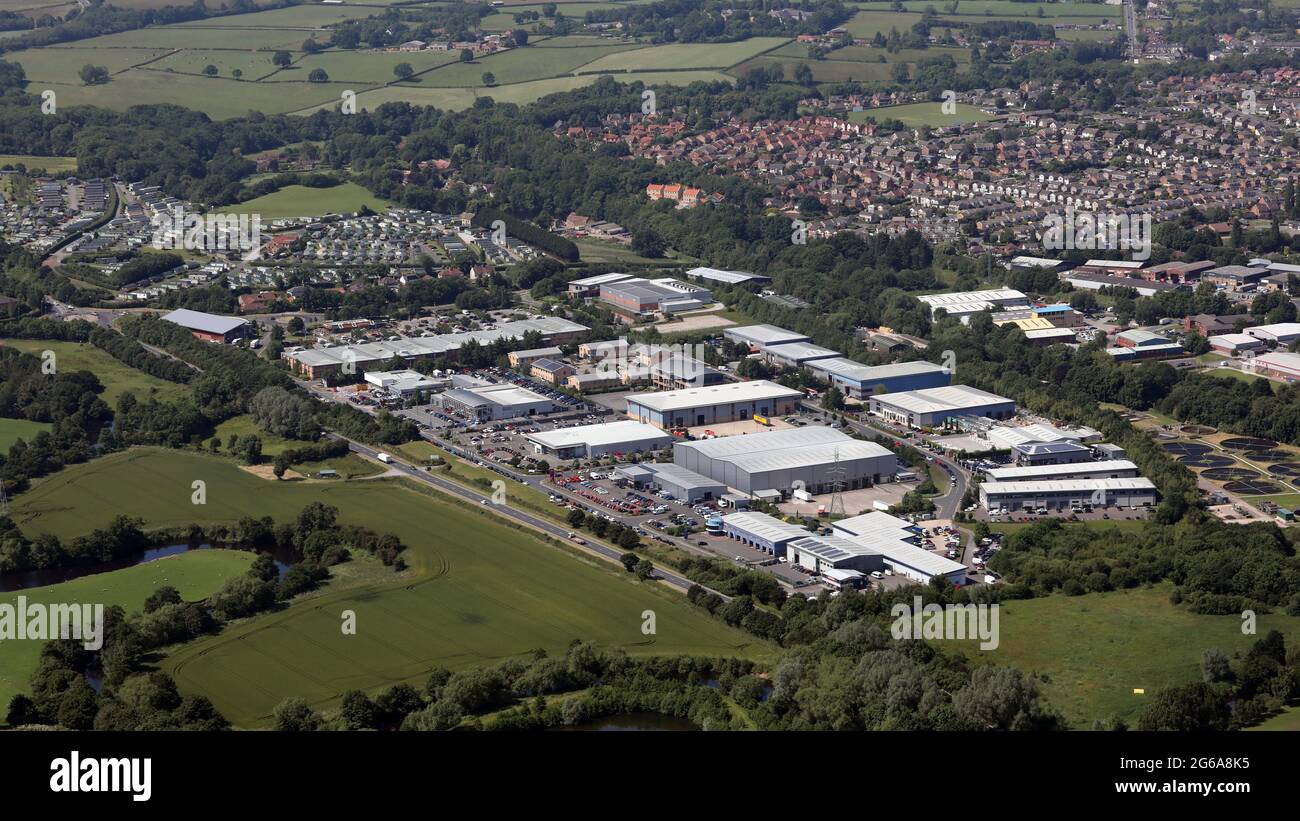 aerial view of St James Retail Park on the south side of Knaresborough, North Yorkshire Stock Photo