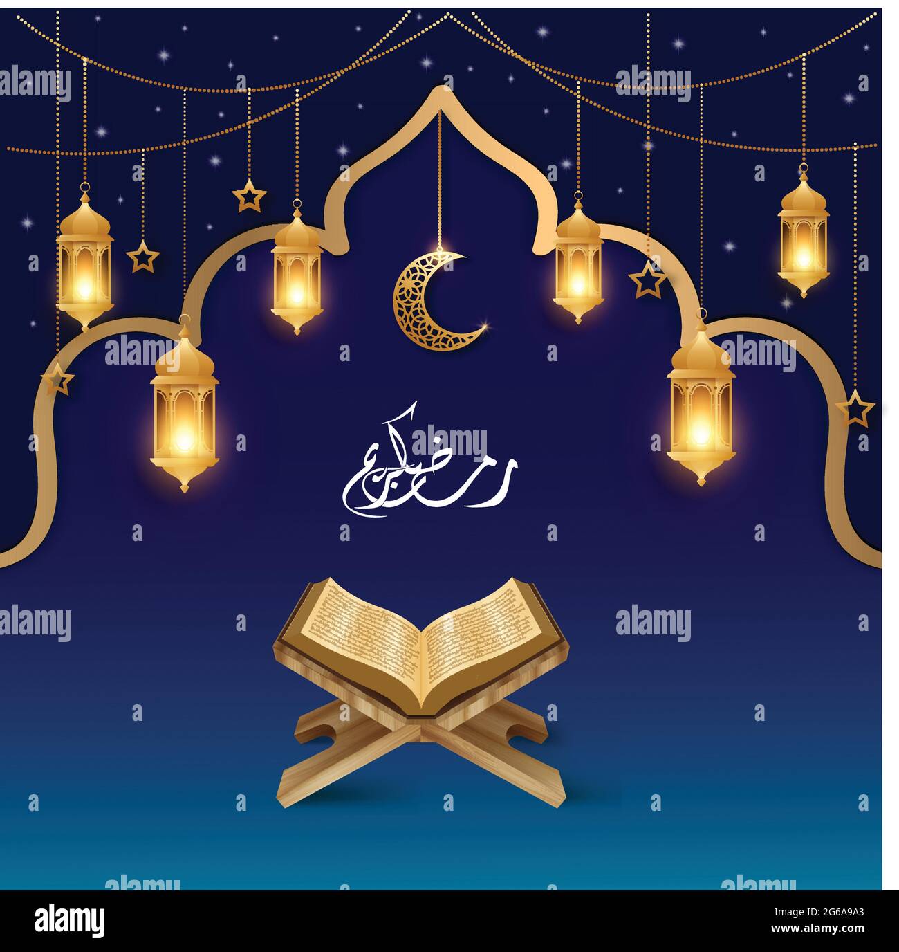 Crescent Islamic with Hanging Lantern for Ramadan Kareem and eid ...