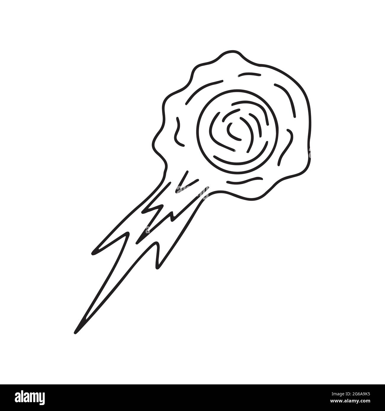 Flying fiery meteorite. Comet. Elements of the universe. Black and