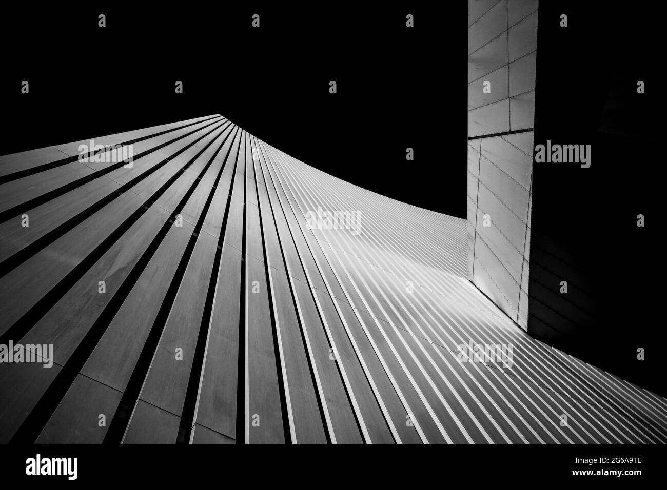 modern city building looking up black and white image Stock Photo