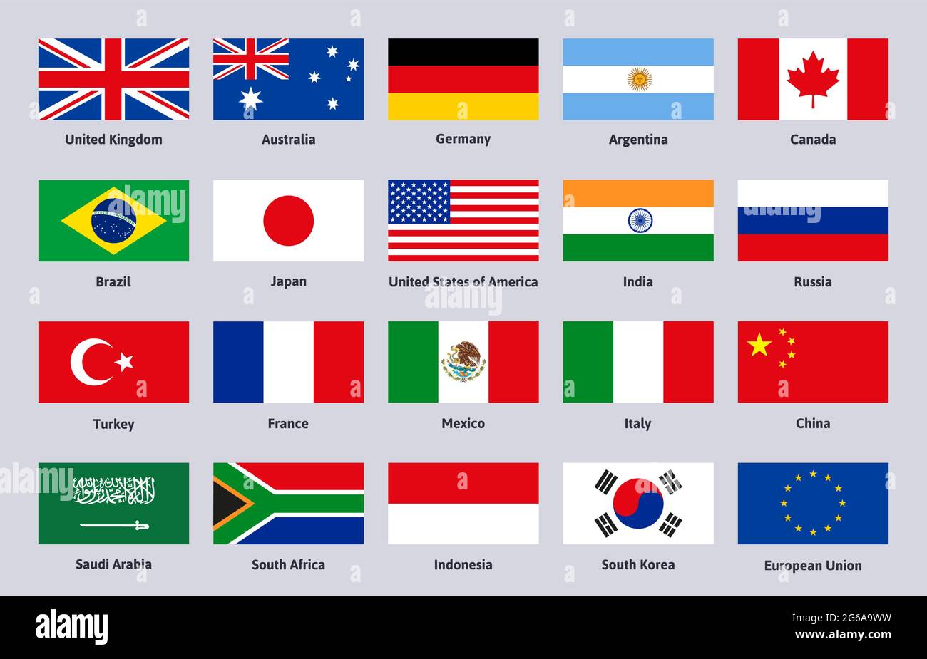 Group of Twenty flags. Major advanced and emerging world countries ...