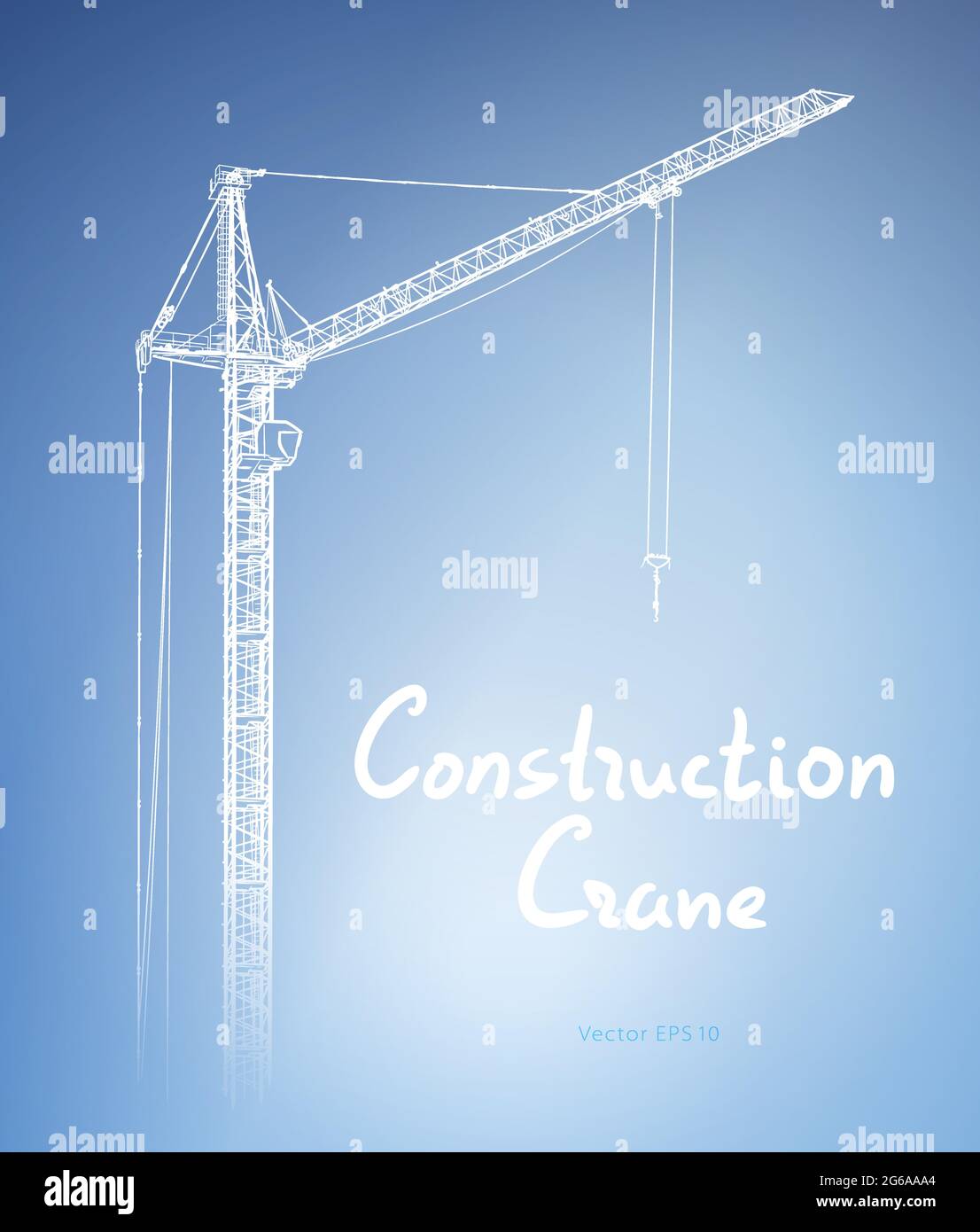 Tower construction cranes. Hand drawn vector illustration isolated on white background. Stock Vector