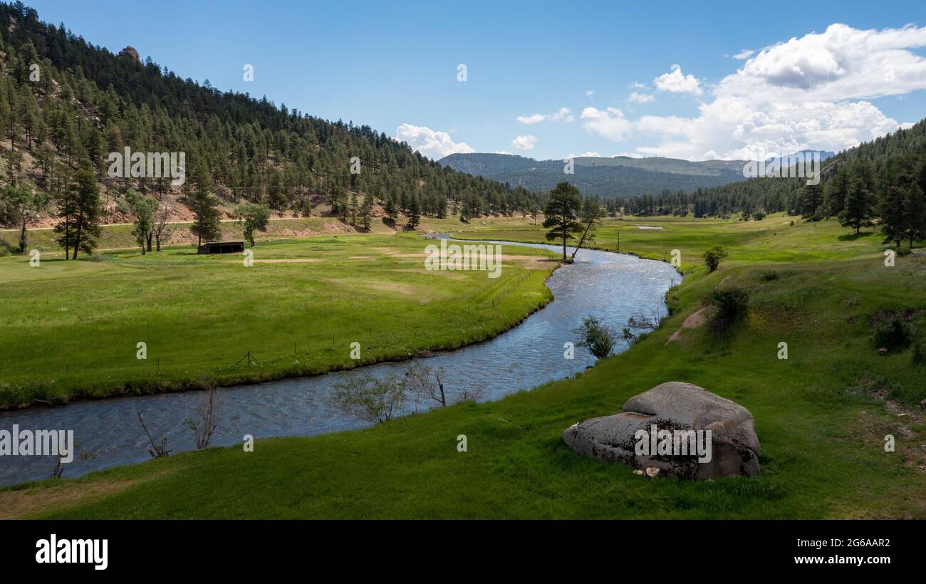 Aerial view of north fork of the South Platte River in Pike National