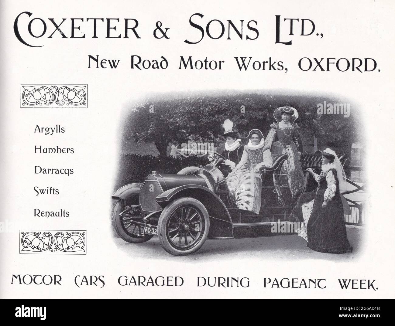 Vintage Coxeter & Sons Ltd., New Road Motor Works, Oxford advert Stock Photo