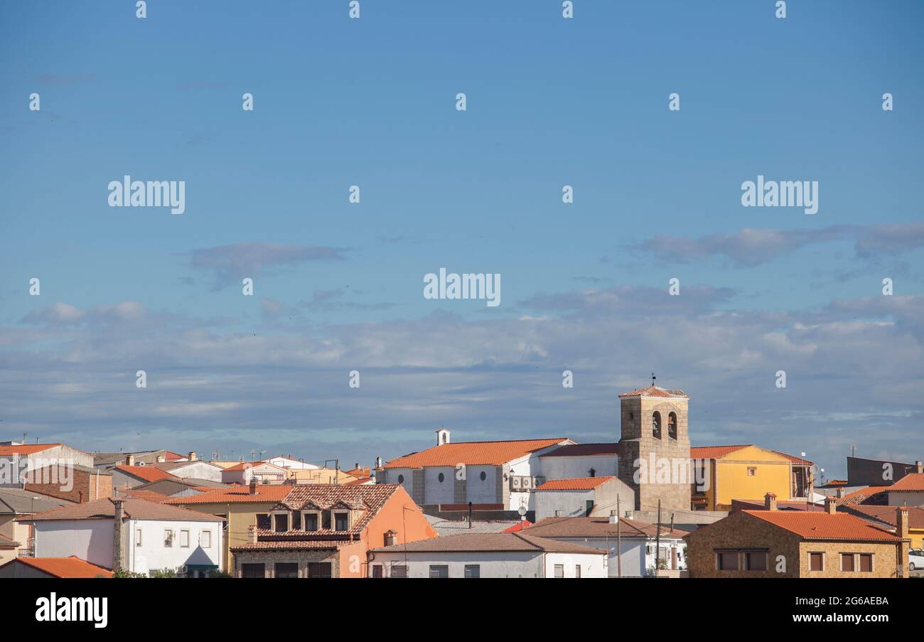 Town of Carcaboso overview, one of the stops on the Silver Route, Caceres, Extremadura, Spain Stock Photo