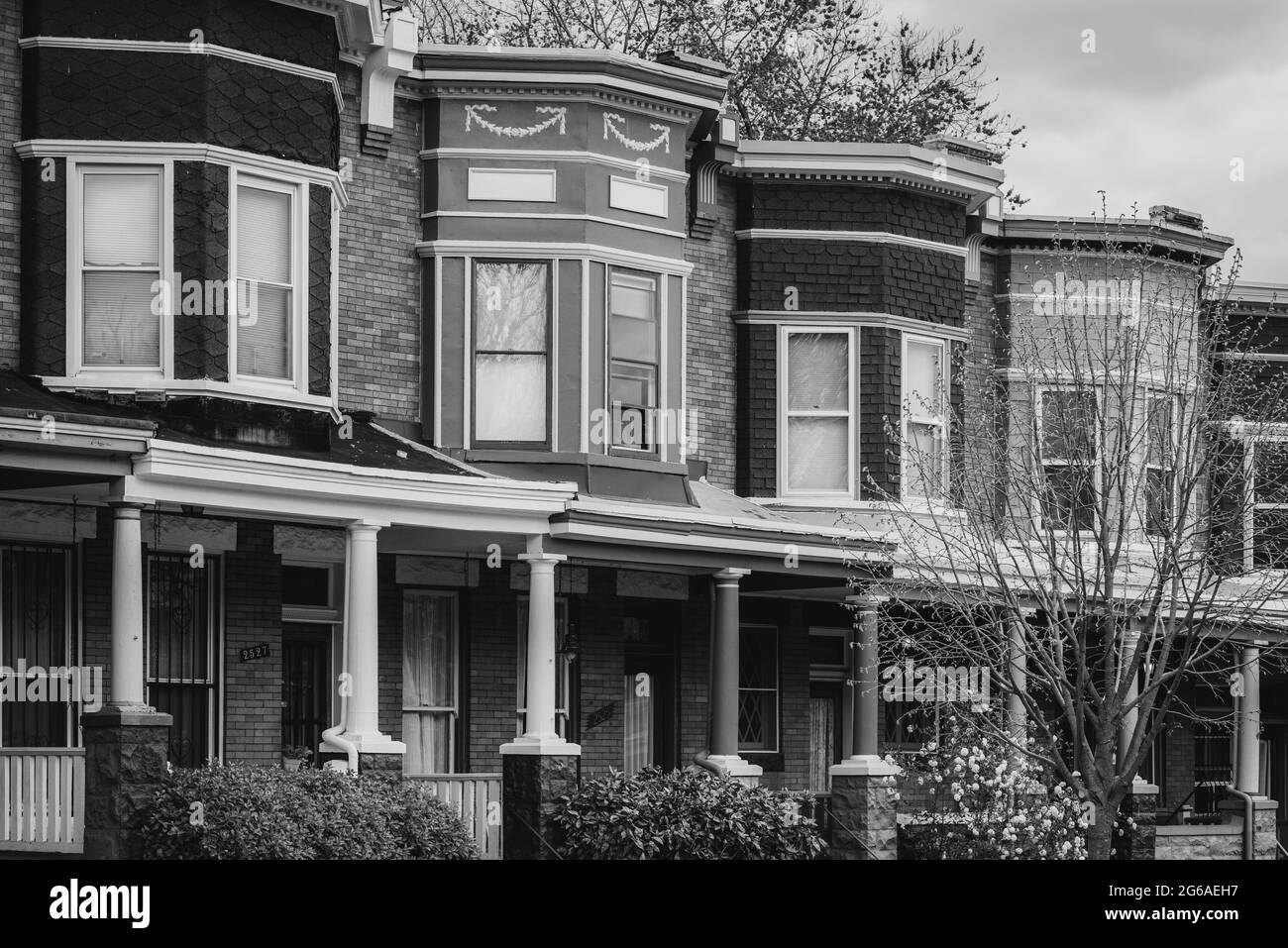 Row houses on Guilford Avenue in Charles Village, Baltimore, Maryland