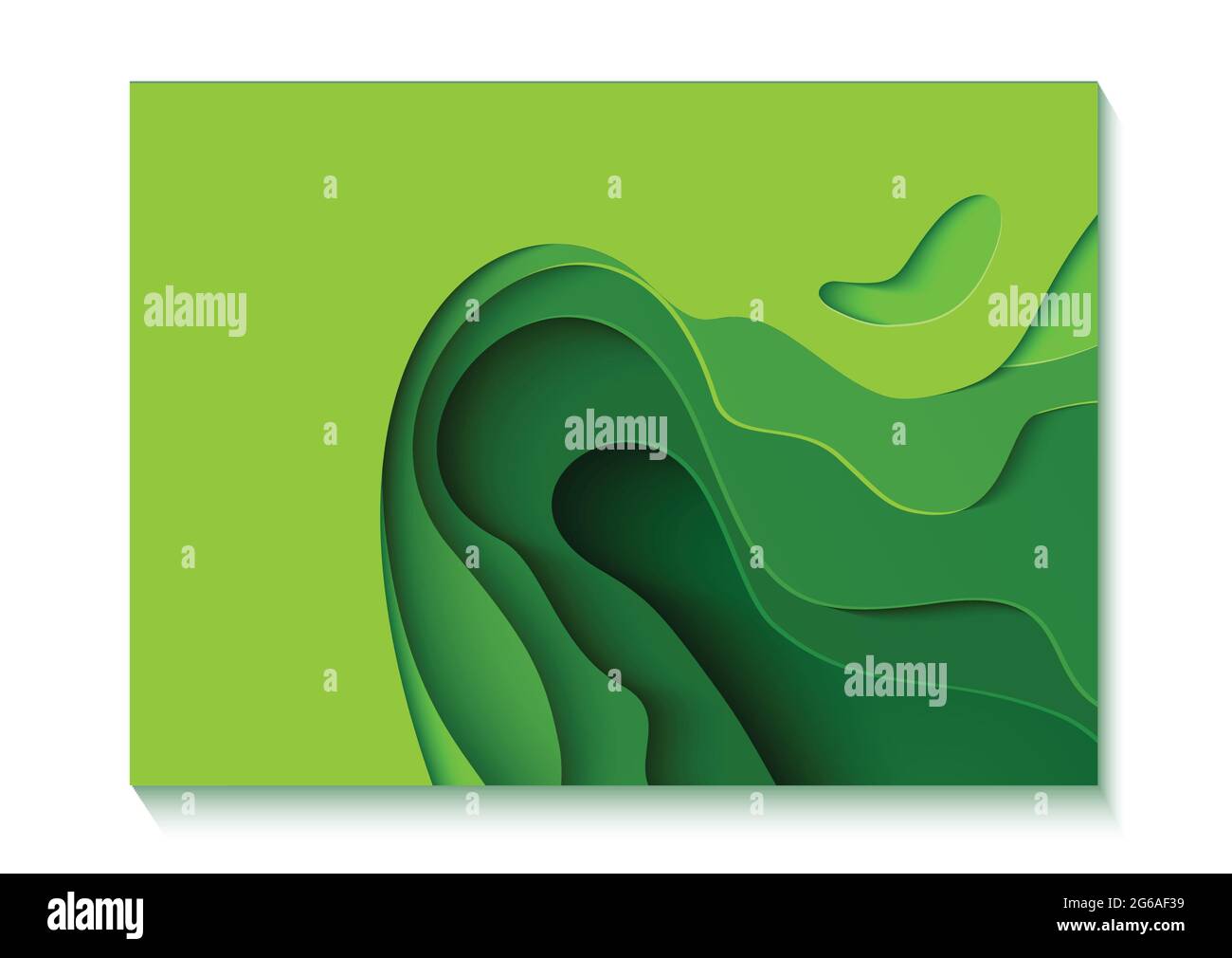 Abstract green horizontal flyer in cut paper style. Cutout grass wave ...