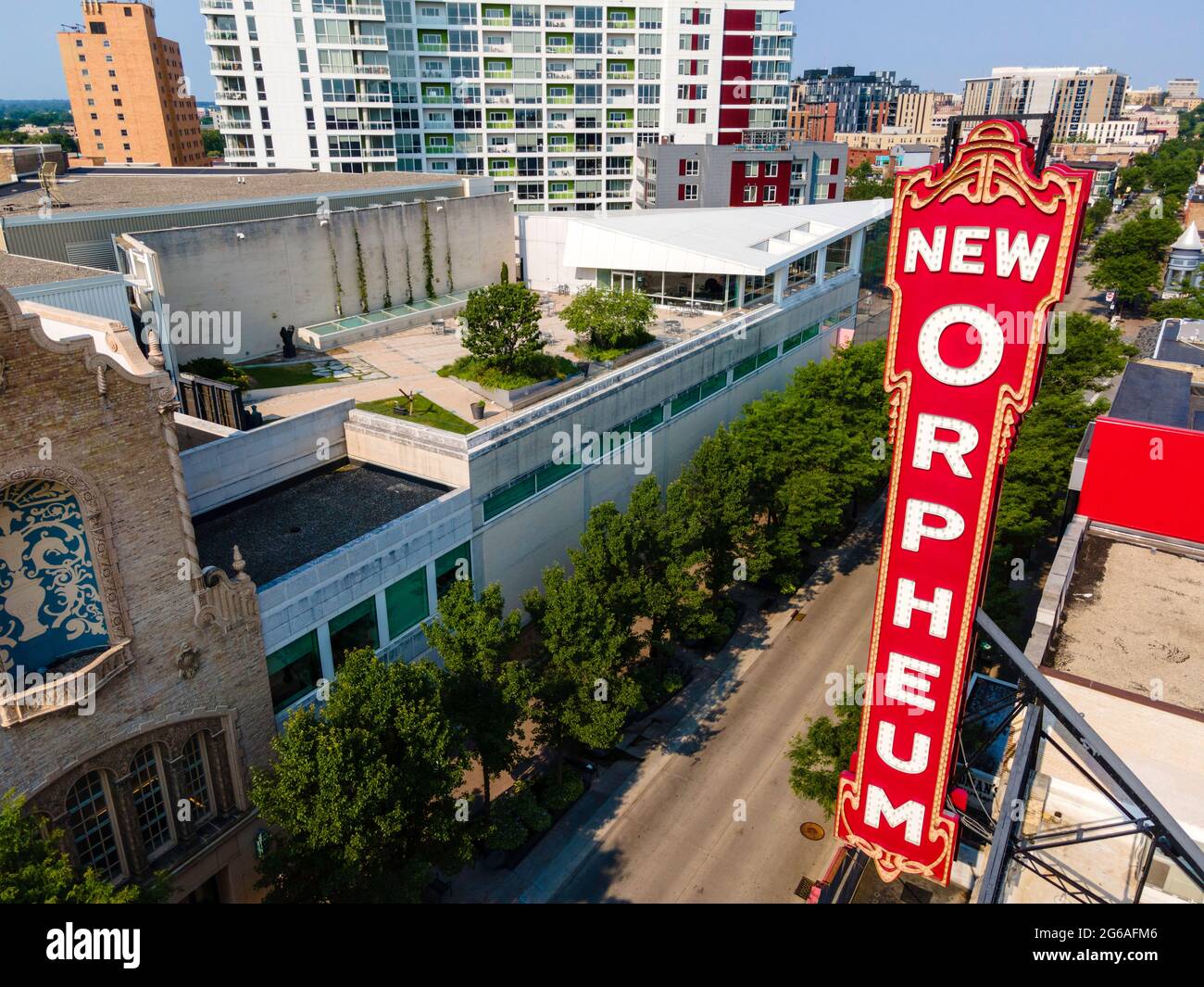 Aerial photograph of State Street, Madison, Wisconsin, USA Stock Photo