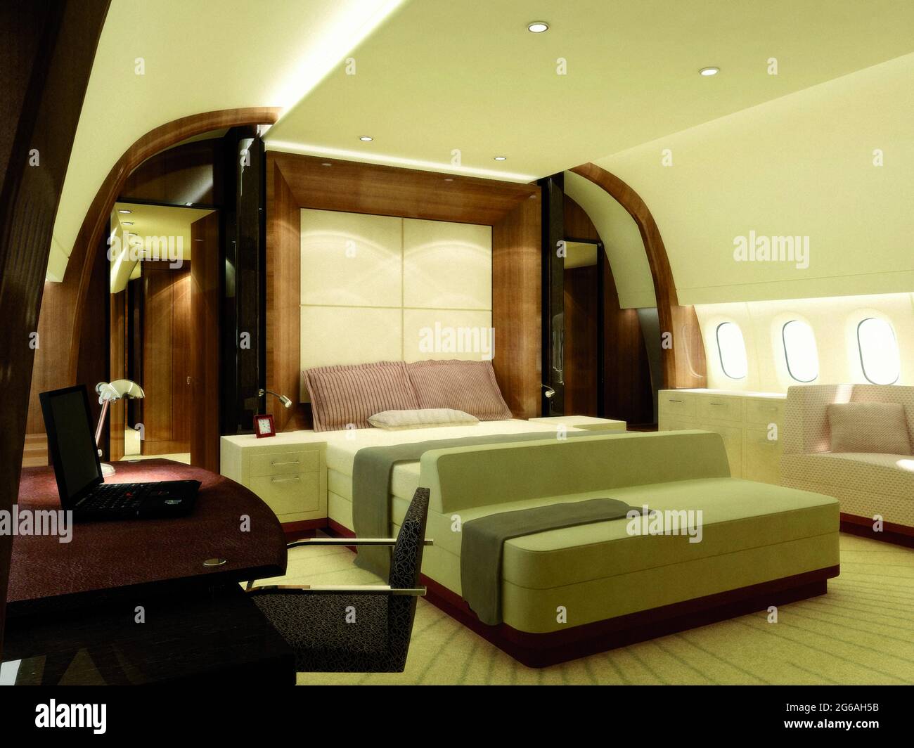 B787 Stateroom Lounge, Privat Jet company; privat-airplaines, Jet Aviation Company; Interior design; business-people; luxury; jet-set; Zürich-airport; Stock Photo