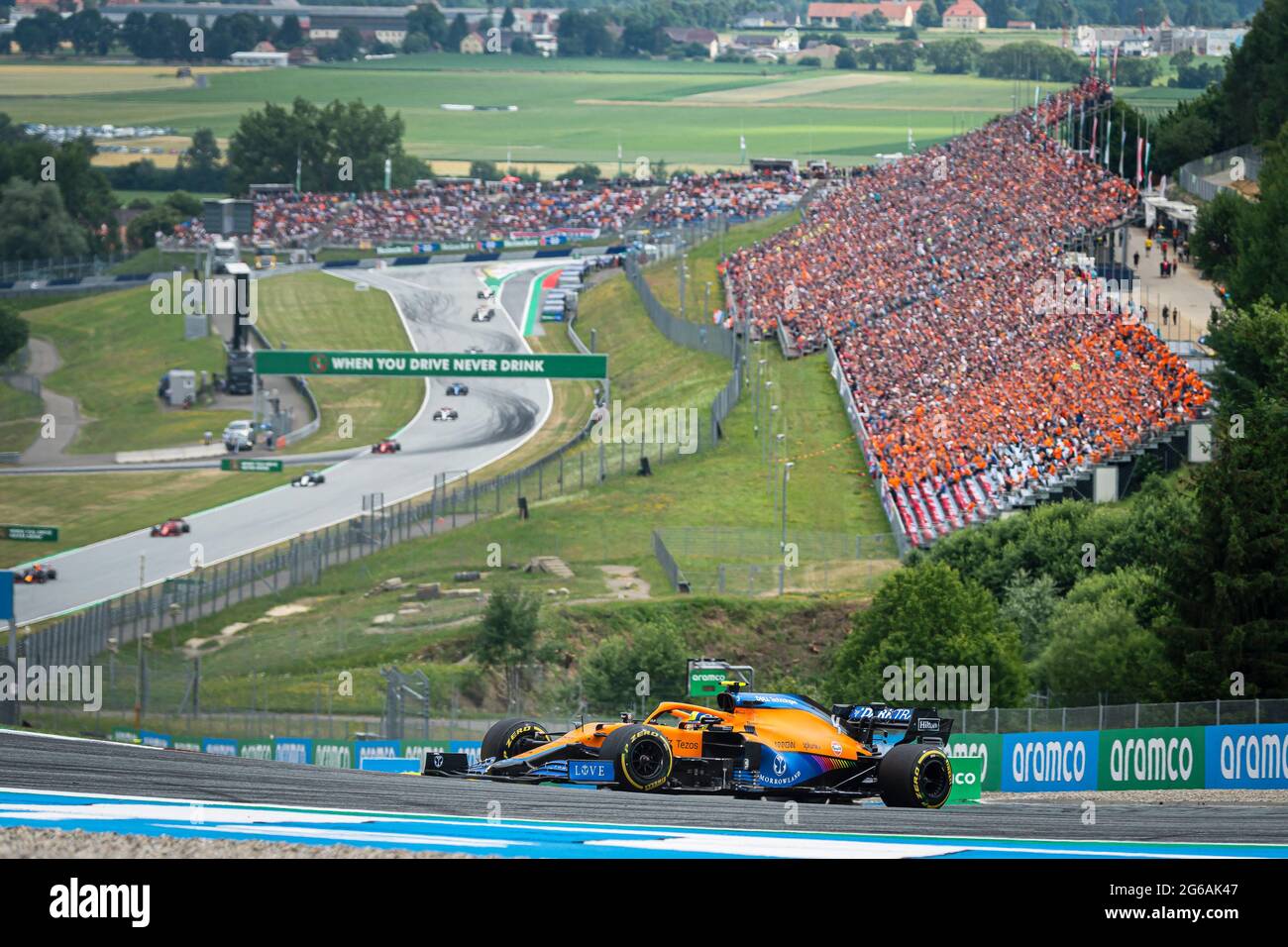 Spielberg, Austria. 04th July, 2021. McLaren F1 Team's British driver Lando  Norris competes during the Austrian F1 Grand Prix race at the Red Bull Ring  in Spielberg. (Photo by Jure Makovec/SOPA Images/Sipa