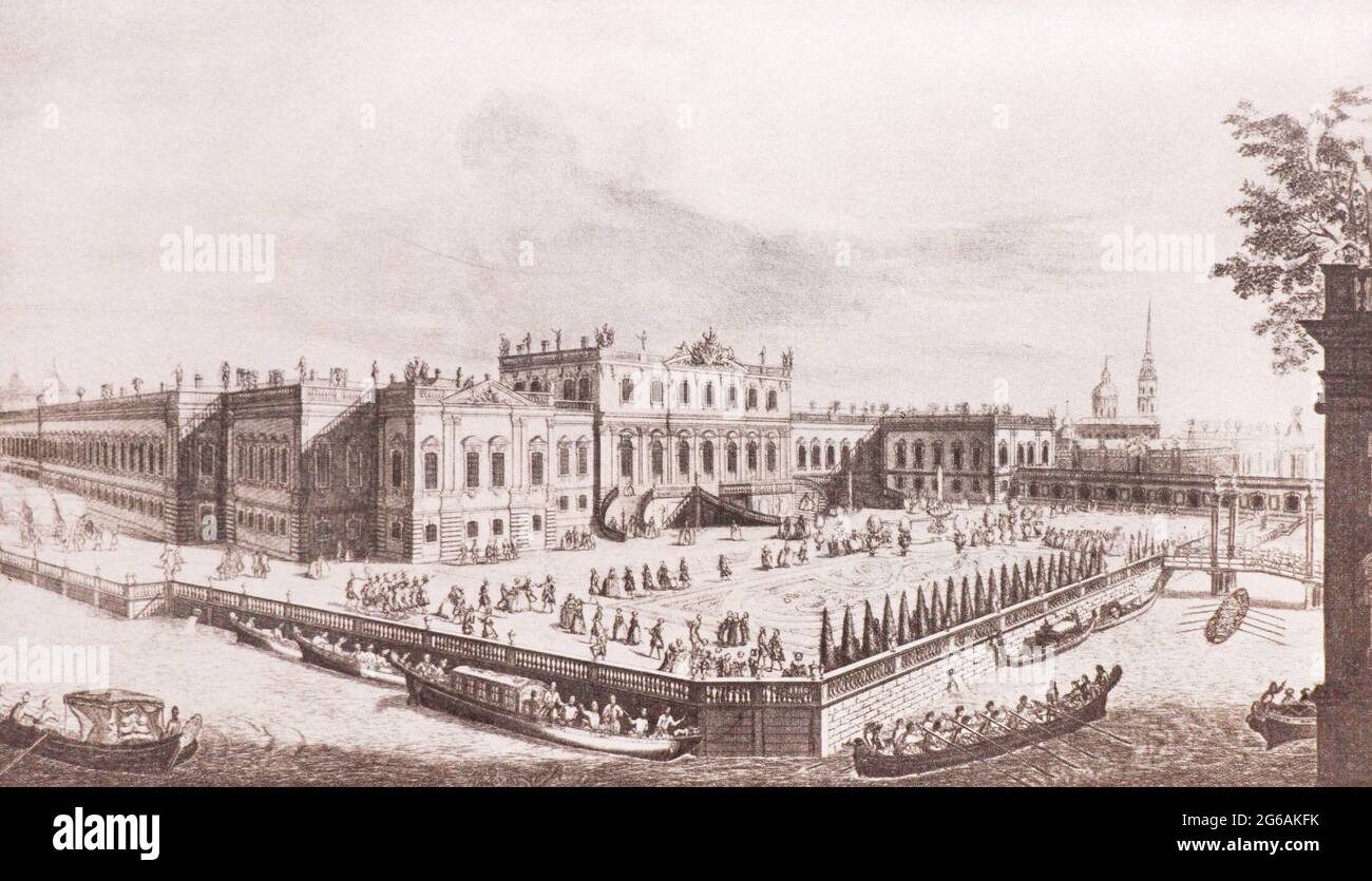 Summer Palace in St. Petersburg. Engraving of 1753 Stock Photo Alamy
