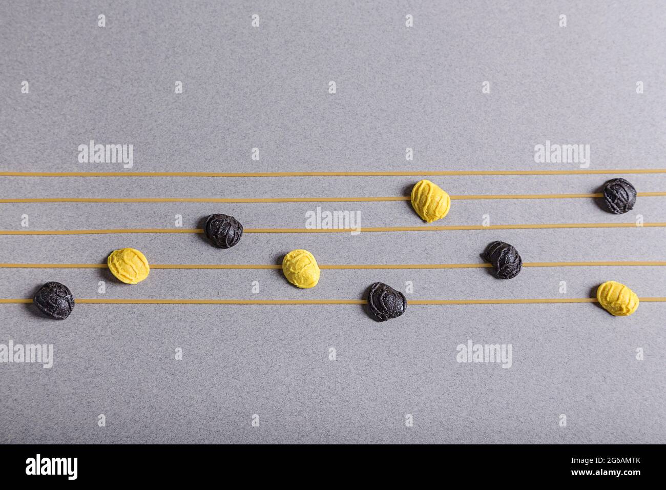 Music score made of pasta, spaghetti and Stock Photo