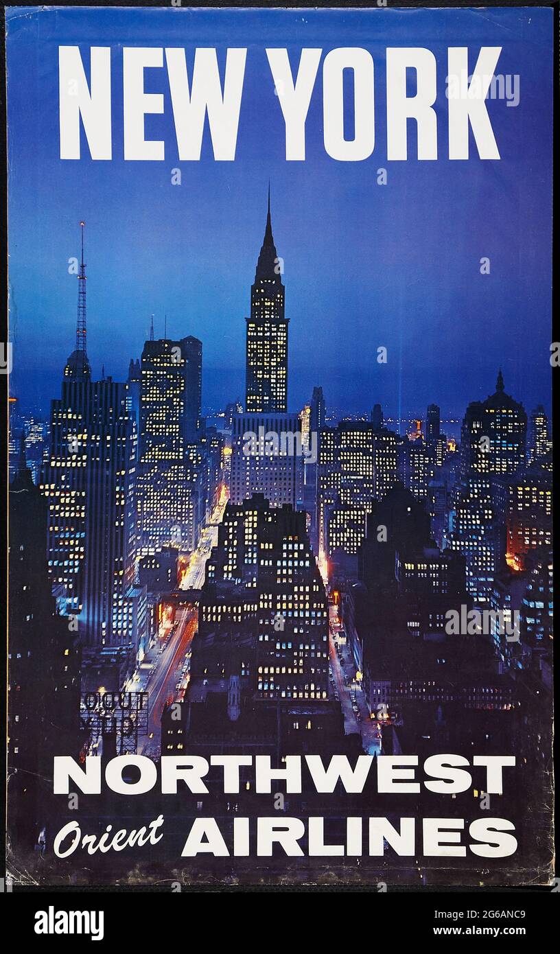 Northwest Orient Airlines New York Advertising Poster (Northwest Orient, 1960s) Stock Photo