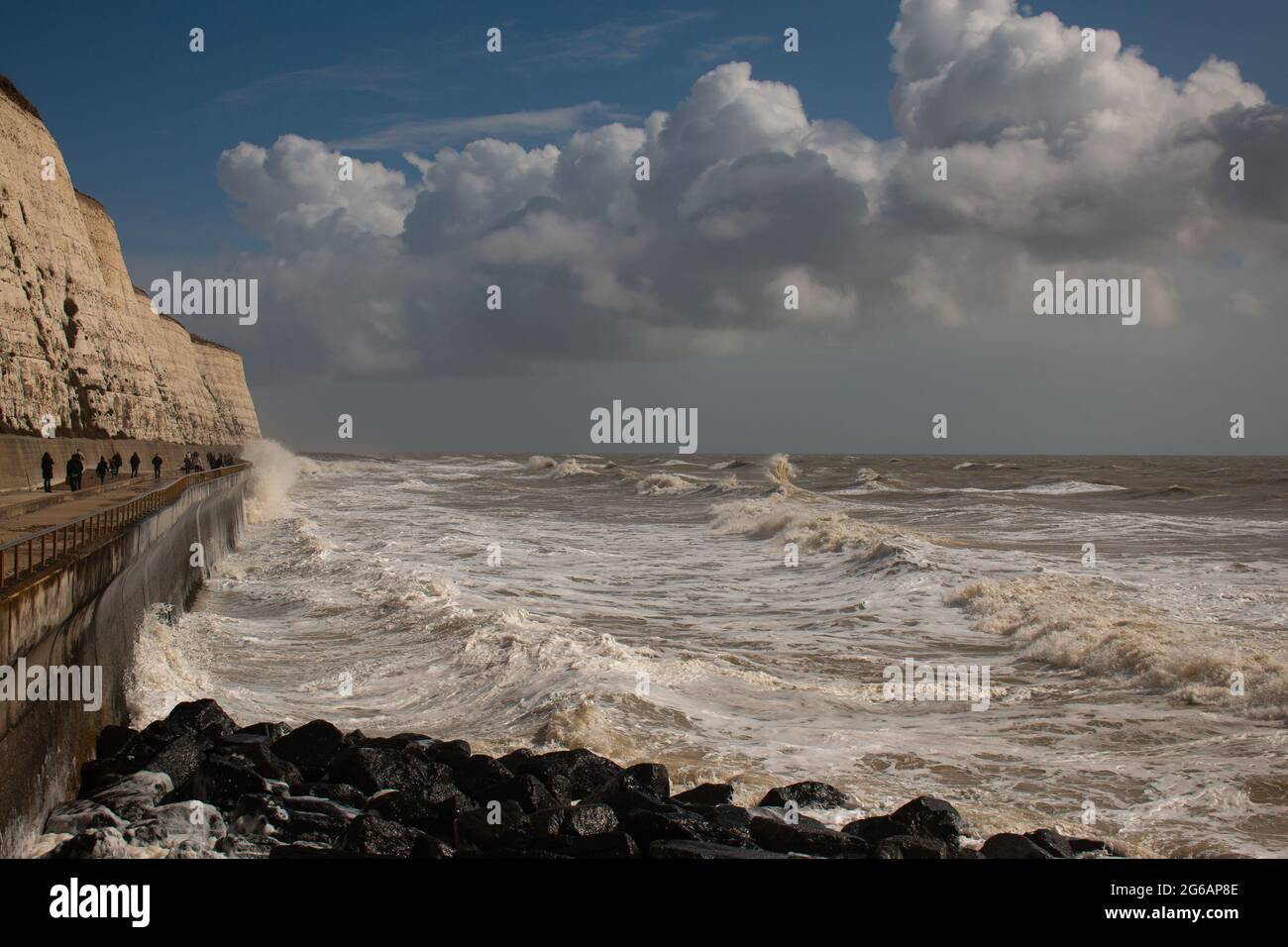 Undercliff walk at Brighton on a stormy morning, England, Great Britain Stock Photo