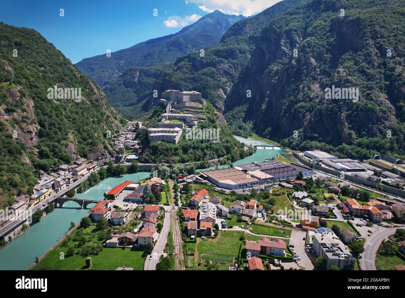 Amazing castles of Valle d'Aosta- Bard fortress, north Italy Stock Photo