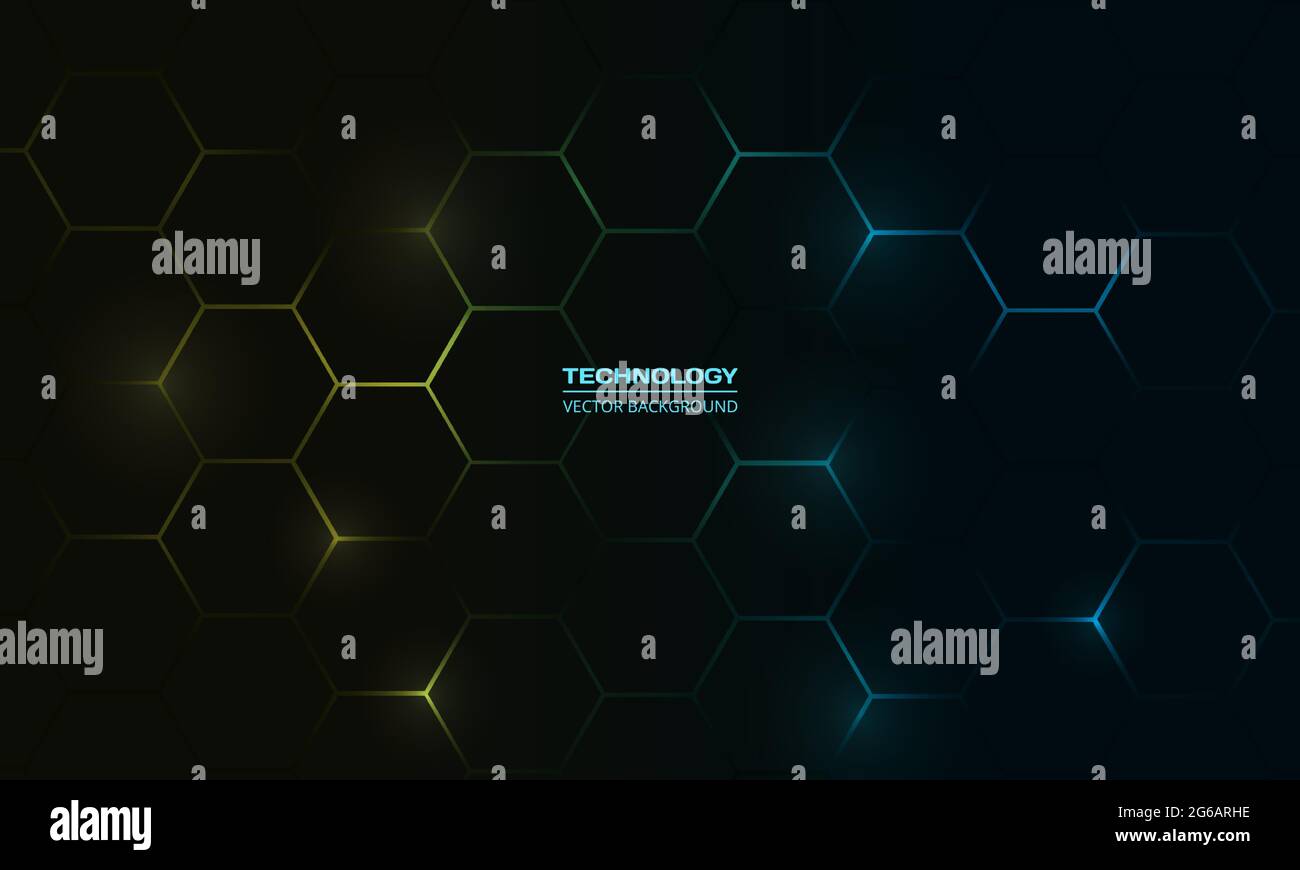 Dark hexagonal technology abstract vector background with blue and ...