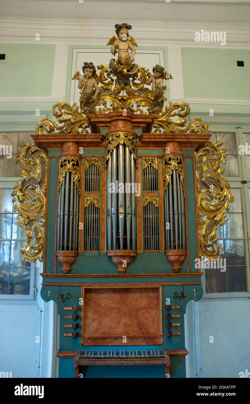 Organ in Mozart's birth house Stock Photo
