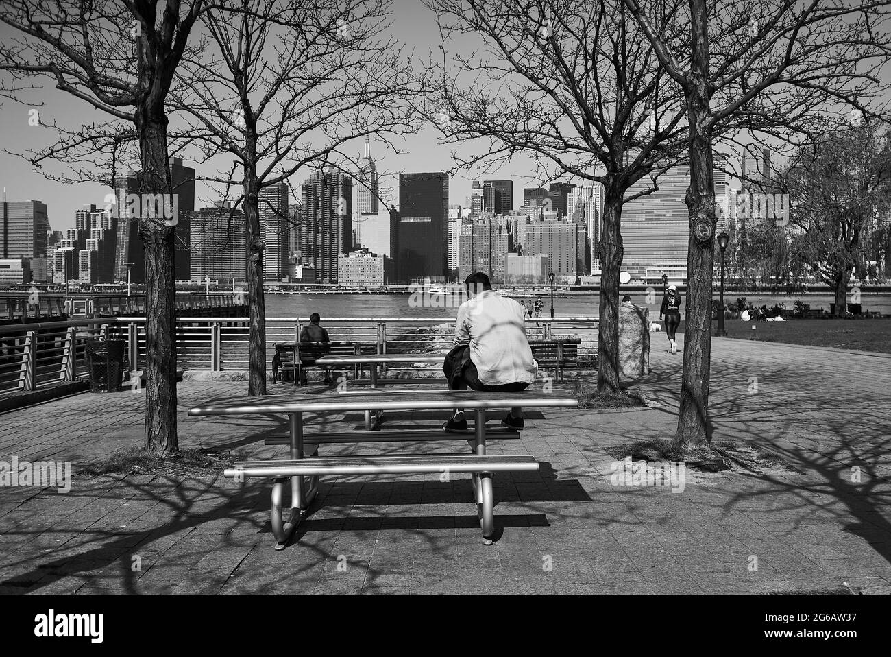picnic tables at the Gantry Plaza State Park in Long Island City
