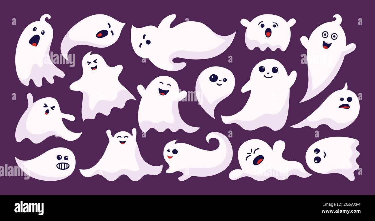 Ghost spook horror flat cartoon set. Halloween apparition simple cute and  scary ghostly monsters. Funny cutes pooky character design. Fly phantom  spirit festive element. Party celebrate vector Stock Vector Image & Art 