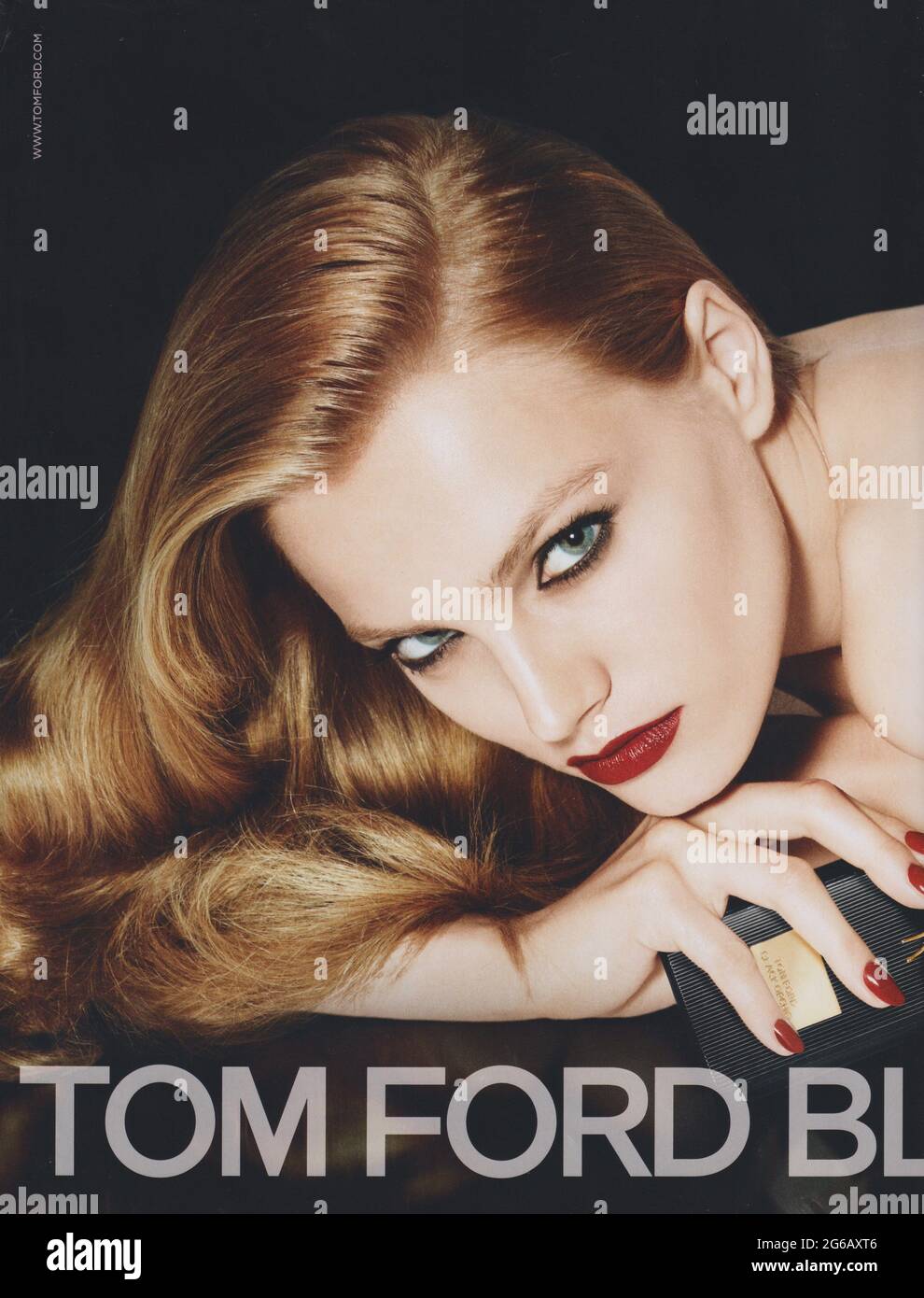 poster advertising Tom Ford Black Orchid Fragrance with Anna Jagodzinska in magazine from 2011, advertisement, creative Tom Ford 2010s advert Stock Photo
