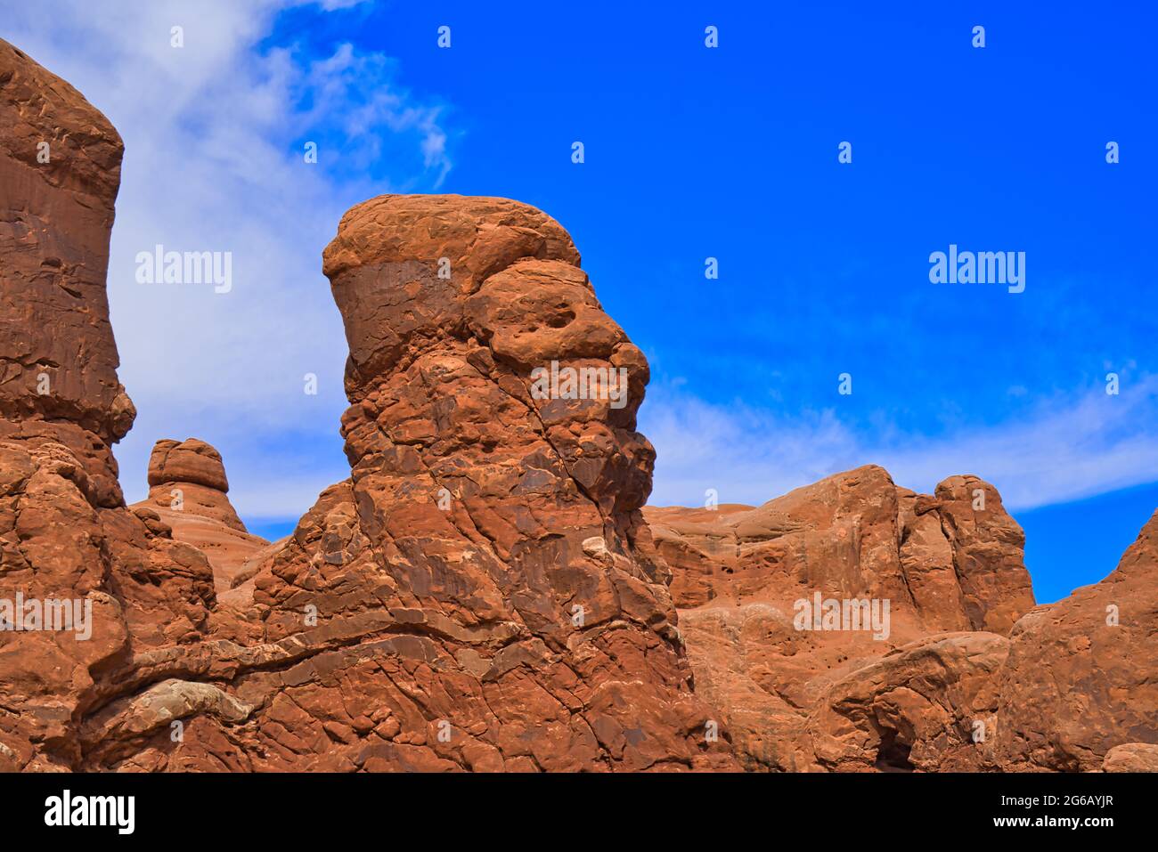 More than 2,000 natural sandstone arches are located in Arches National Park.  The highest density of natural arches in the world. Utah, USA. 2017. Stock Photo