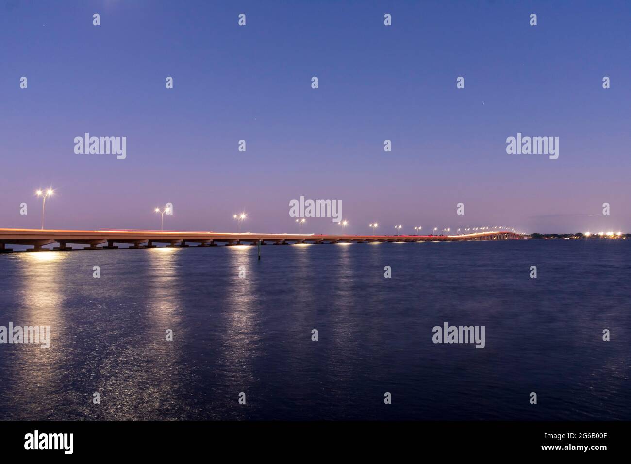 Cape Coral Parkway bridge at twilight long exposure Stock Photo