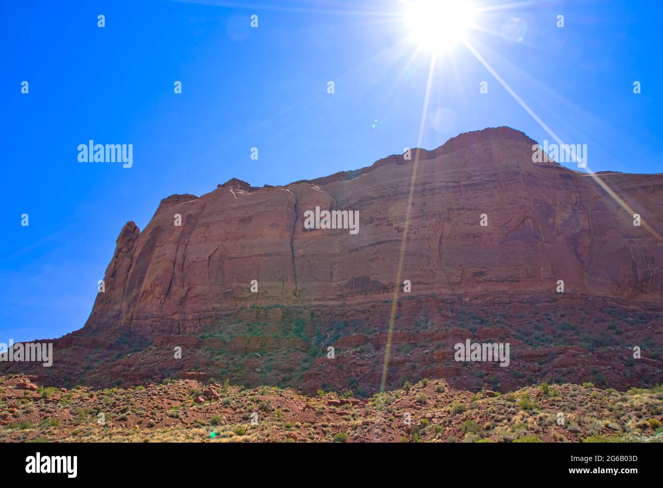 Monument Valley Navajo Tribal Park. A well-known location for USA west movies. The Colorado Plateau characterized by a cluster of vast sandstone butte Stock Photo