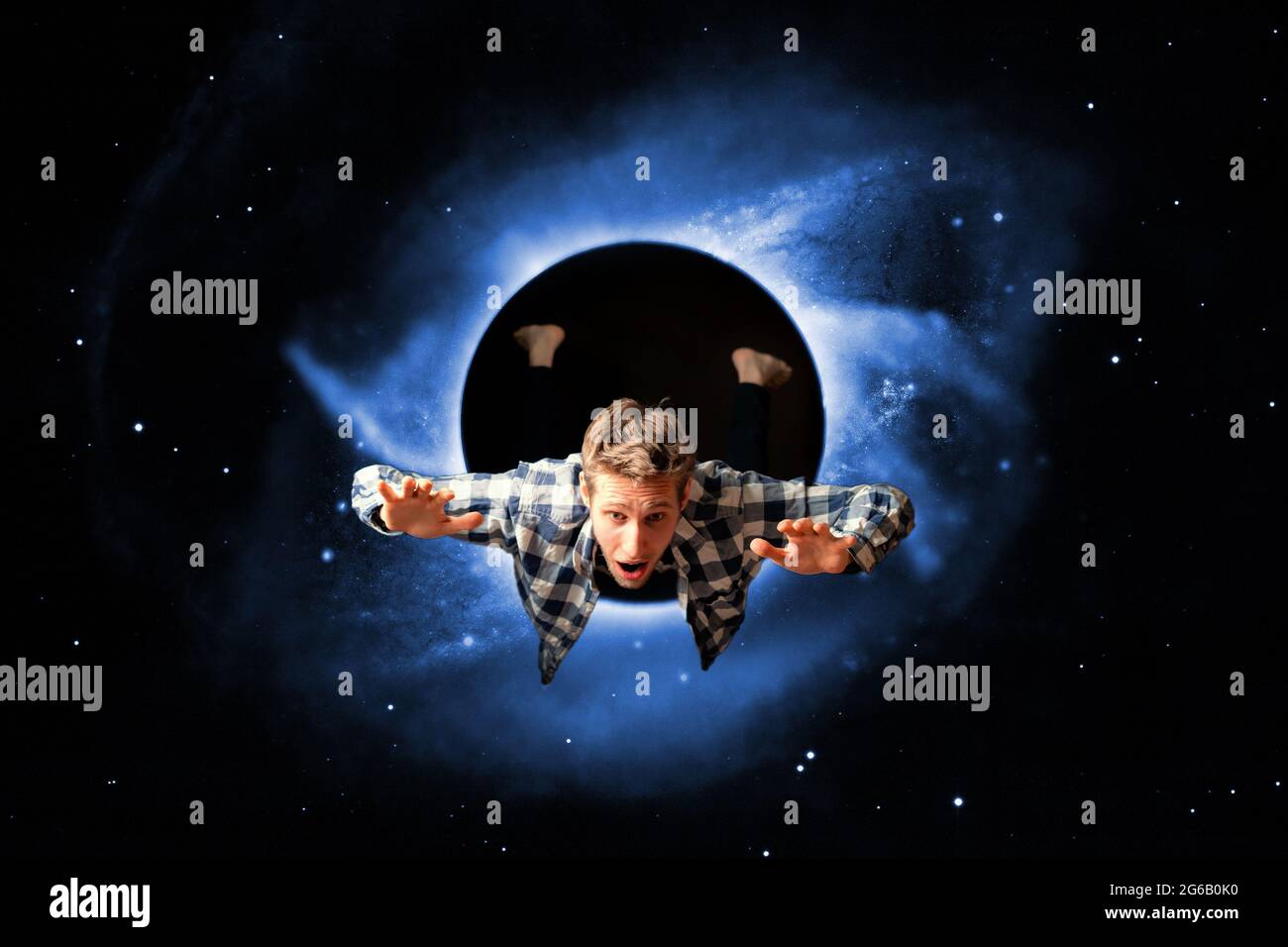 young man walk and fly in outer space without suit, dream and sleep  concept, elements of this image furnished by nasa Stock Photo - Alamy