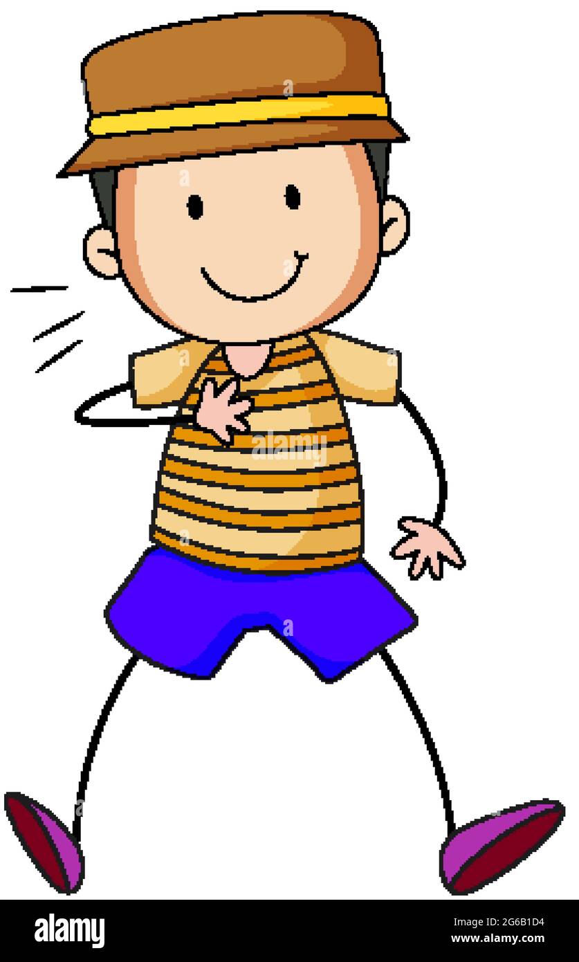 Cute boy cartoon character in hand drawn doodle style isolated ...