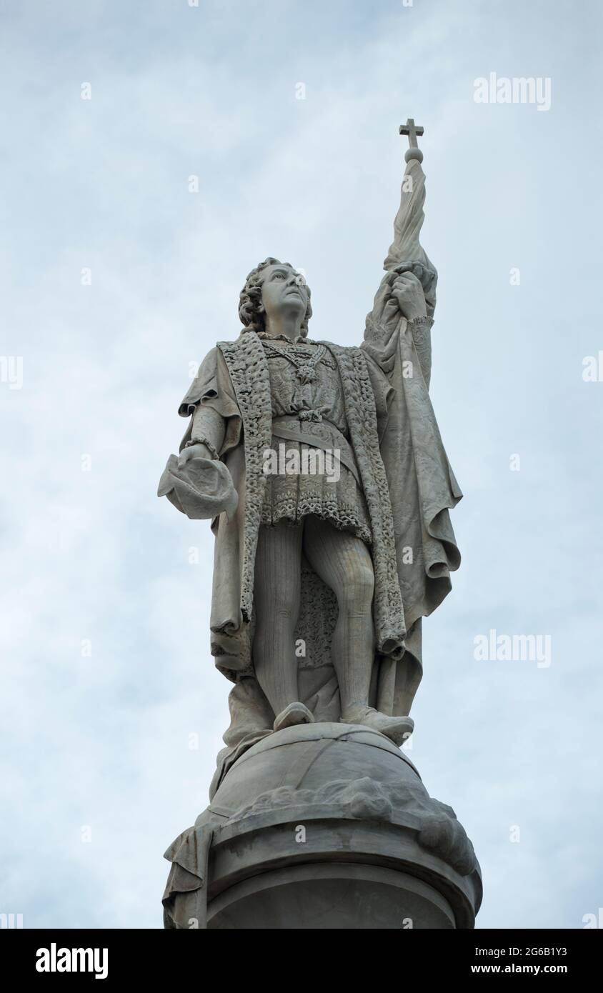Statue of Christopher Columbus in the Plaza Colon, Columbus Square, Old San Juan, Puerto Rico, USA. Stock Photo