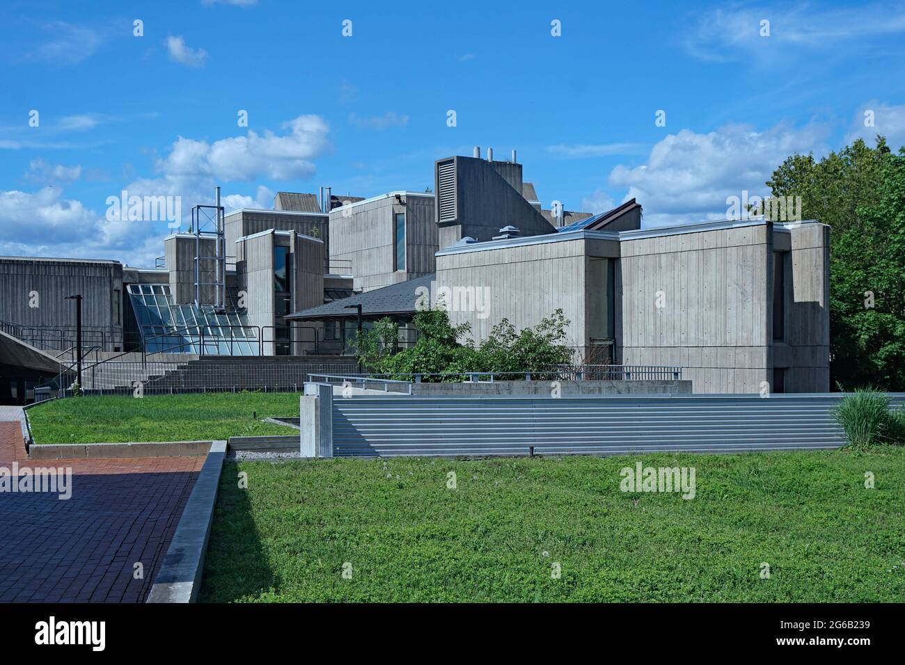Trent University is a small city liberal arts university with modern architecture in a scenic riverside location. Stock Photo