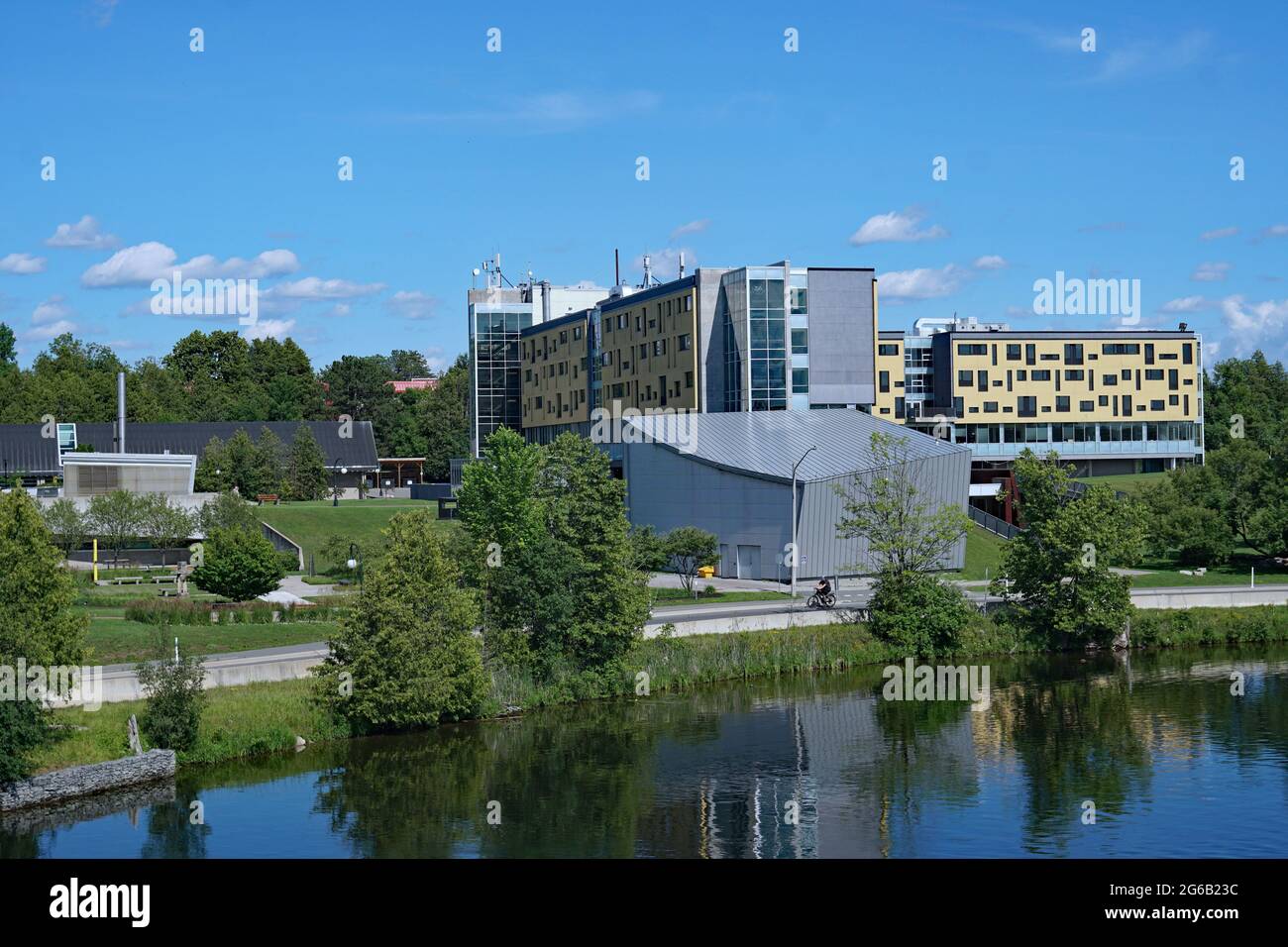 Trent University is a small city liberal arts university with modern architecture in a scenic riverside location. Stock Photo