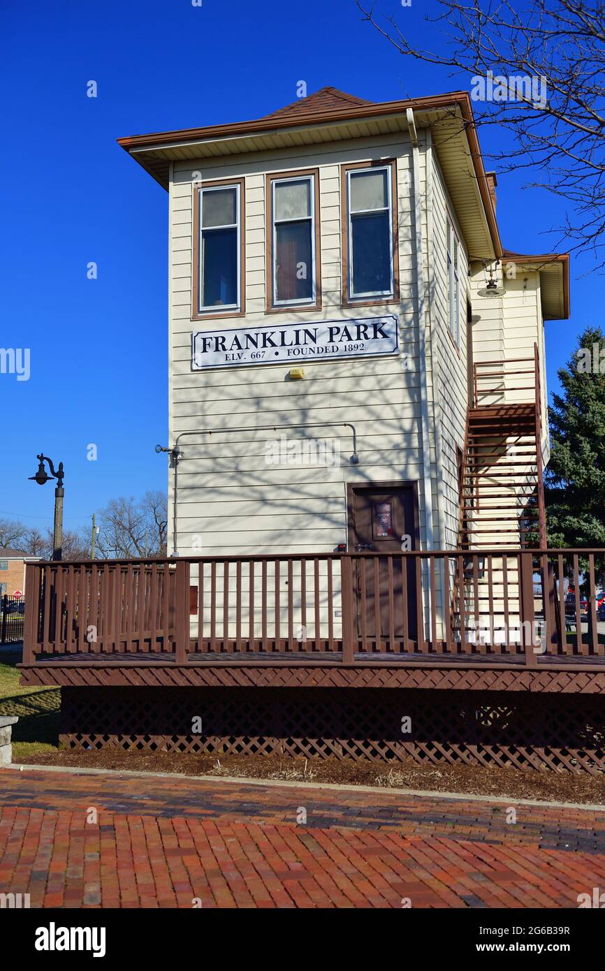 Franklin Park, Illinois, USA. Historic switching tower B-12 that was originally owned and operated by the Milwaukee Road. Stock Photo