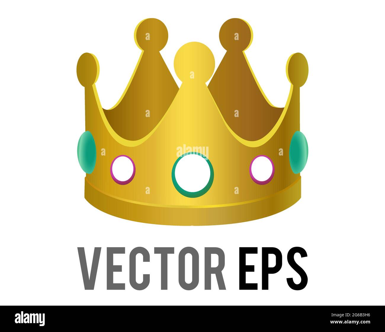 The isolated vector gradient gold crown icon with gemstone jewels on the sides. Representative of King, Queen or other form of royalty Stock Vector