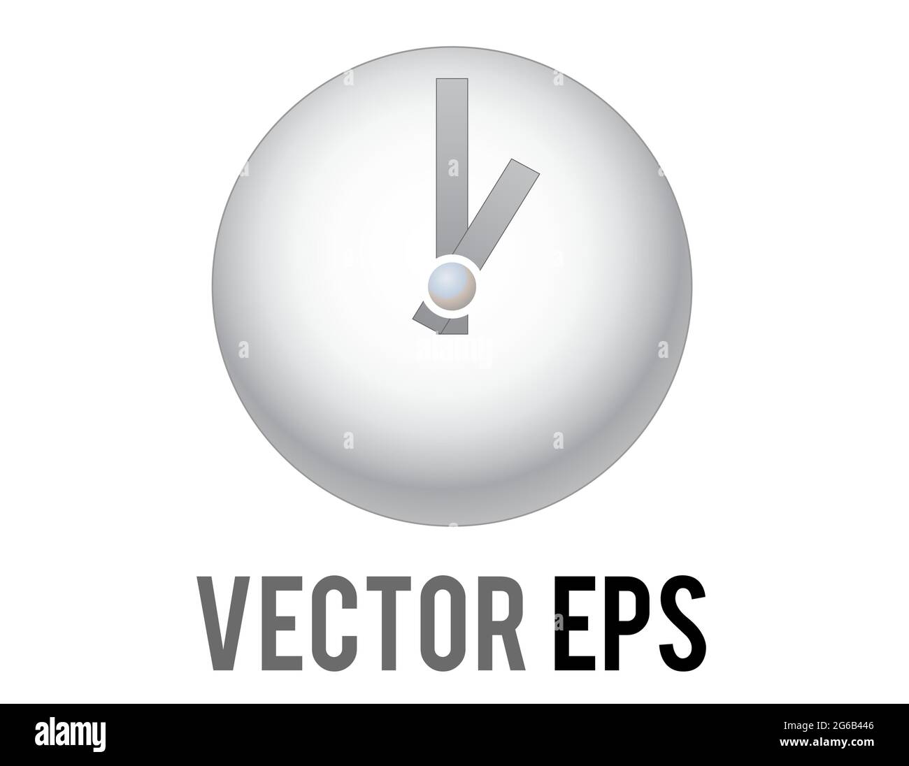 The vector shinny silver time clock icon with gray hour, minute hands and white front face Stock Vector
