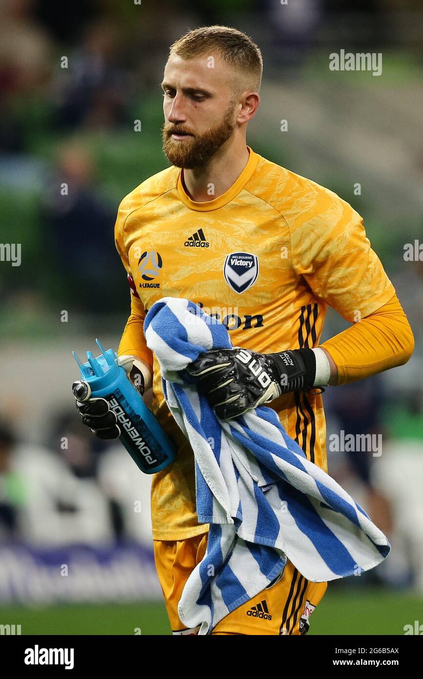 MELBOURNE, AUSTRALIA - MAY 6: Matt Acton of Melbourne Victory during the Hyundai A-League soccer match between Melbourne Victory and Macarthur FC on May 6, 2021 at AAMI Park in Melbourne, Australia. (Photo by Dave Hewison) Stock Photo